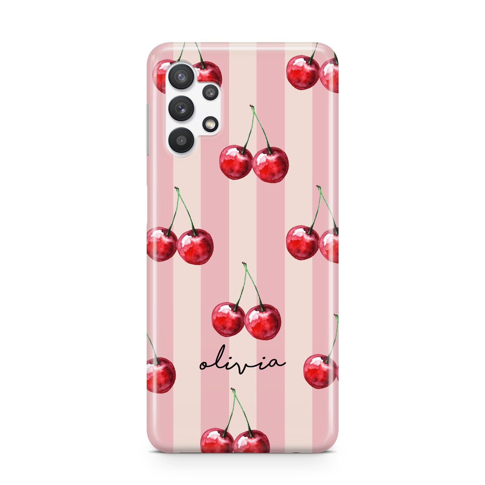 Pink Stripes with Cherries and Text Samsung A32 5G Case