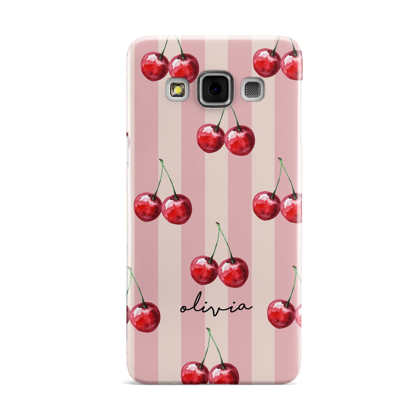 Pink Stripes with Cherries and Text Samsung Galaxy A3 Case