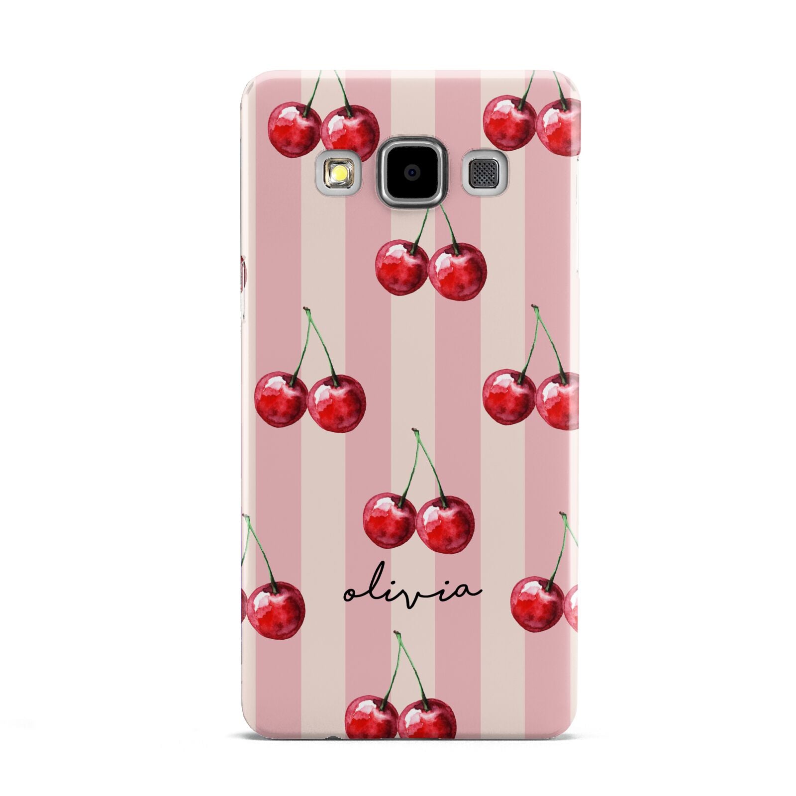 Pink Stripes with Cherries and Text Samsung Galaxy A5 Case