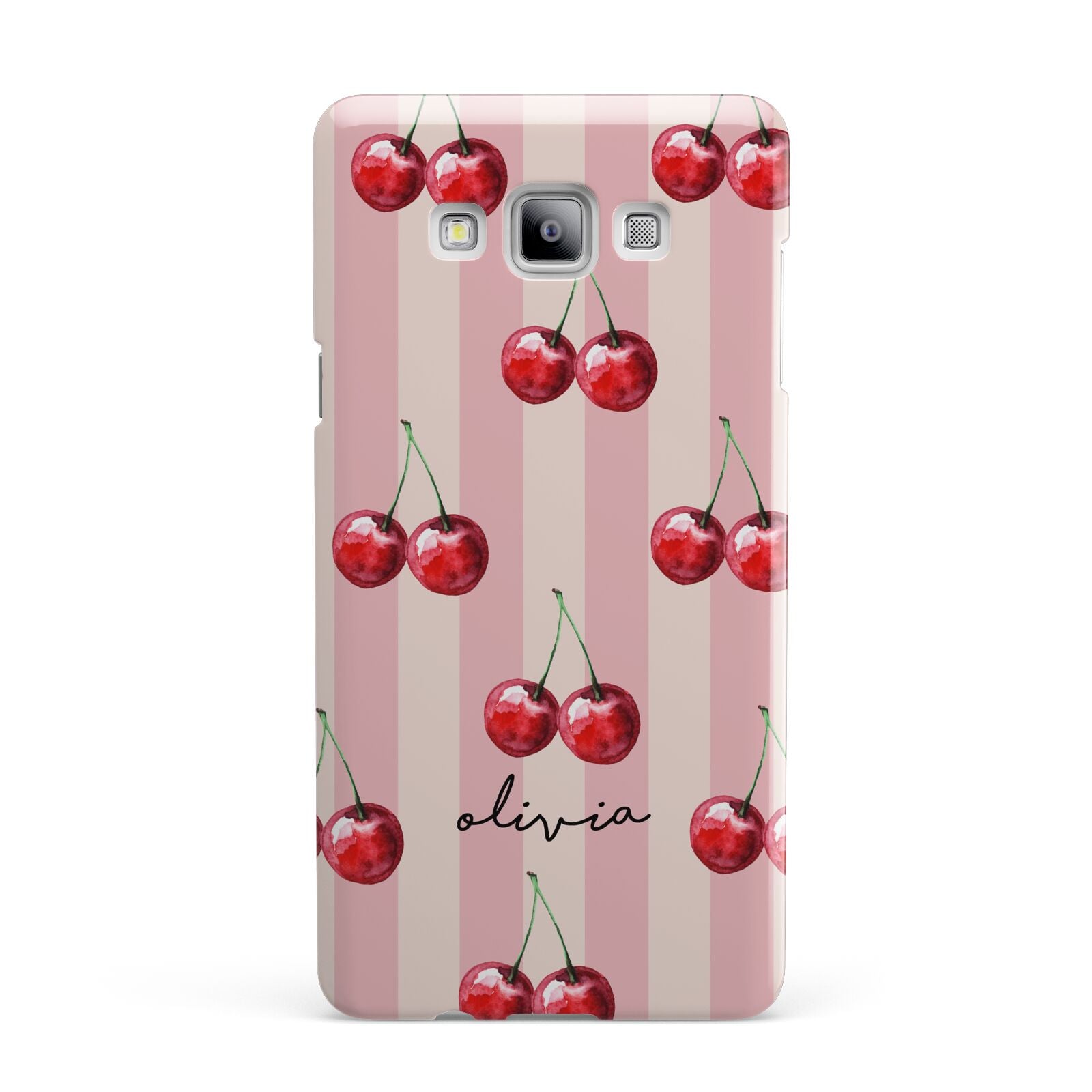 Pink Stripes with Cherries and Text Samsung Galaxy A7 2015 Case