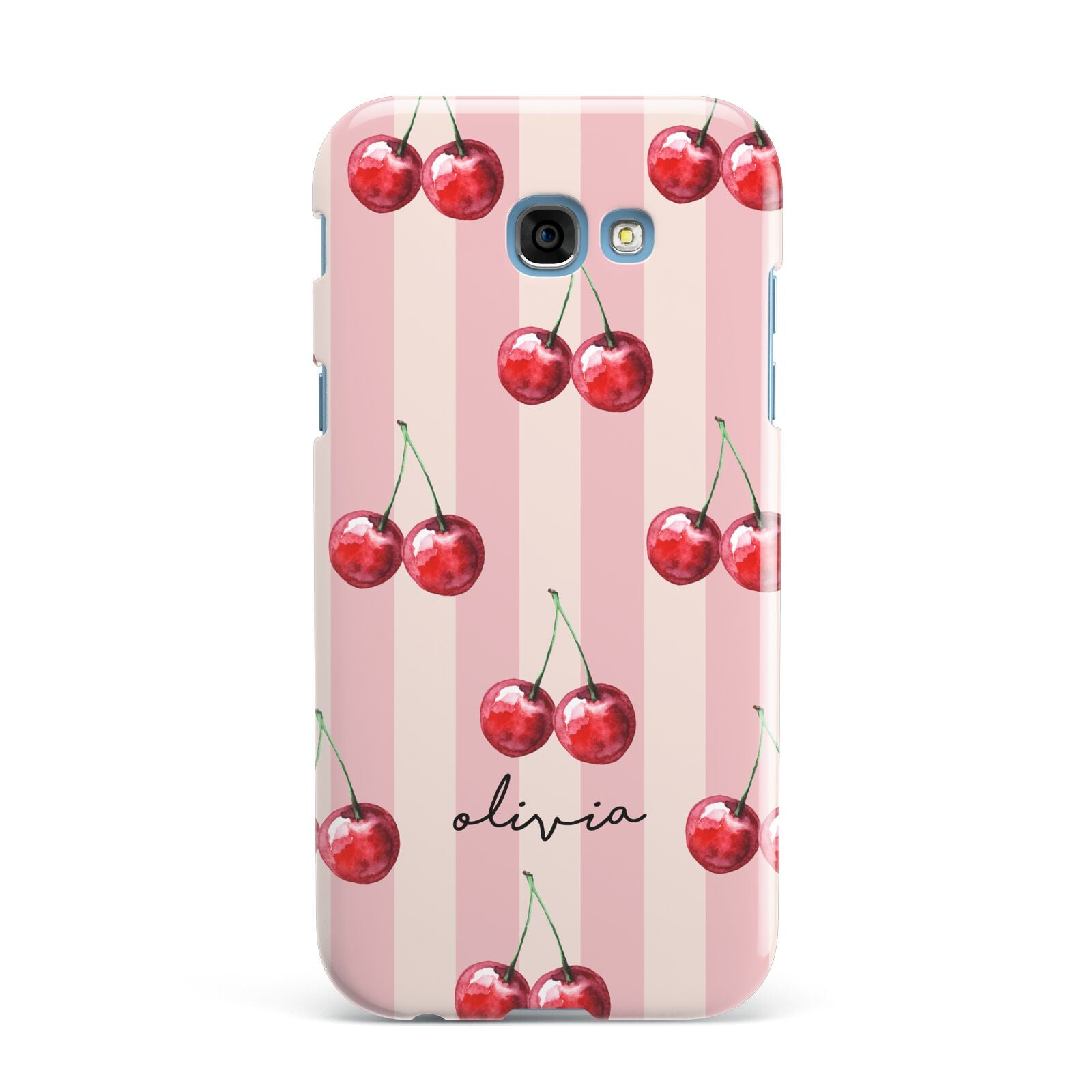 Pink Stripes with Cherries and Text Samsung Galaxy A7 2017 Case