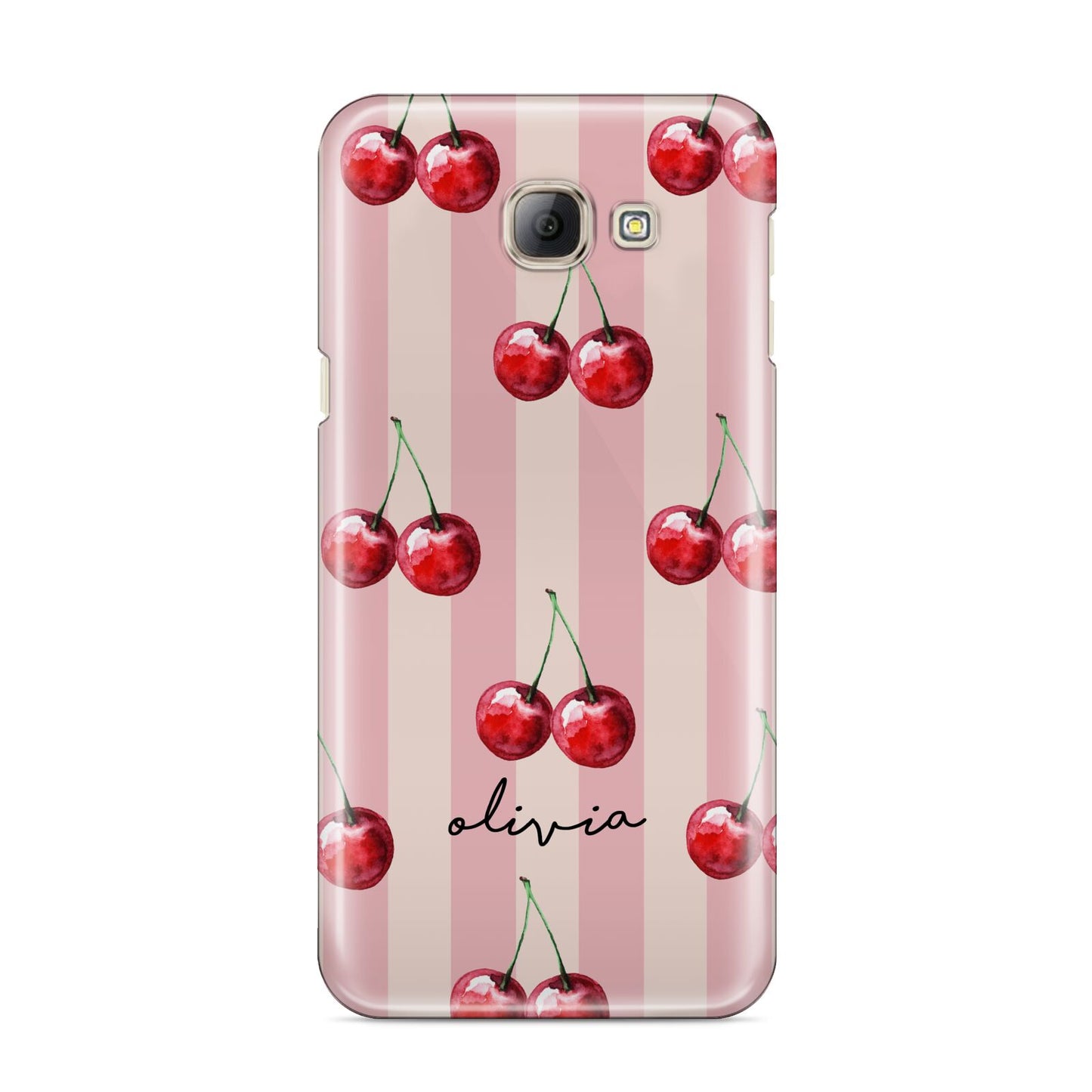 Pink Stripes with Cherries and Text Samsung Galaxy A8 2016 Case