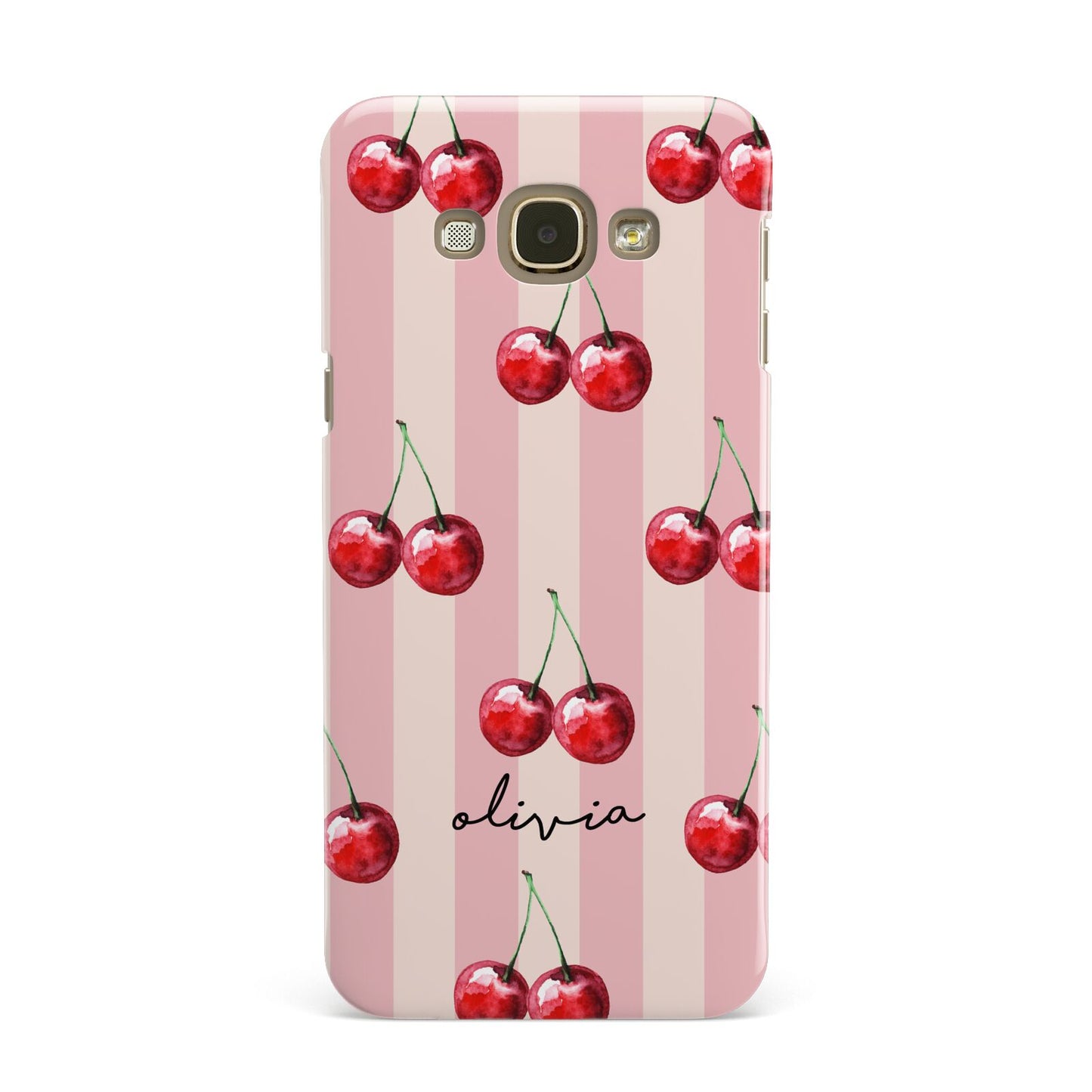 Pink Stripes with Cherries and Text Samsung Galaxy A8 Case