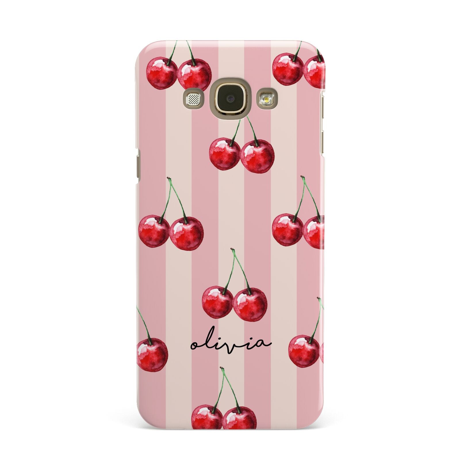 Pink Stripes with Cherries and Text Samsung Galaxy A8 Case