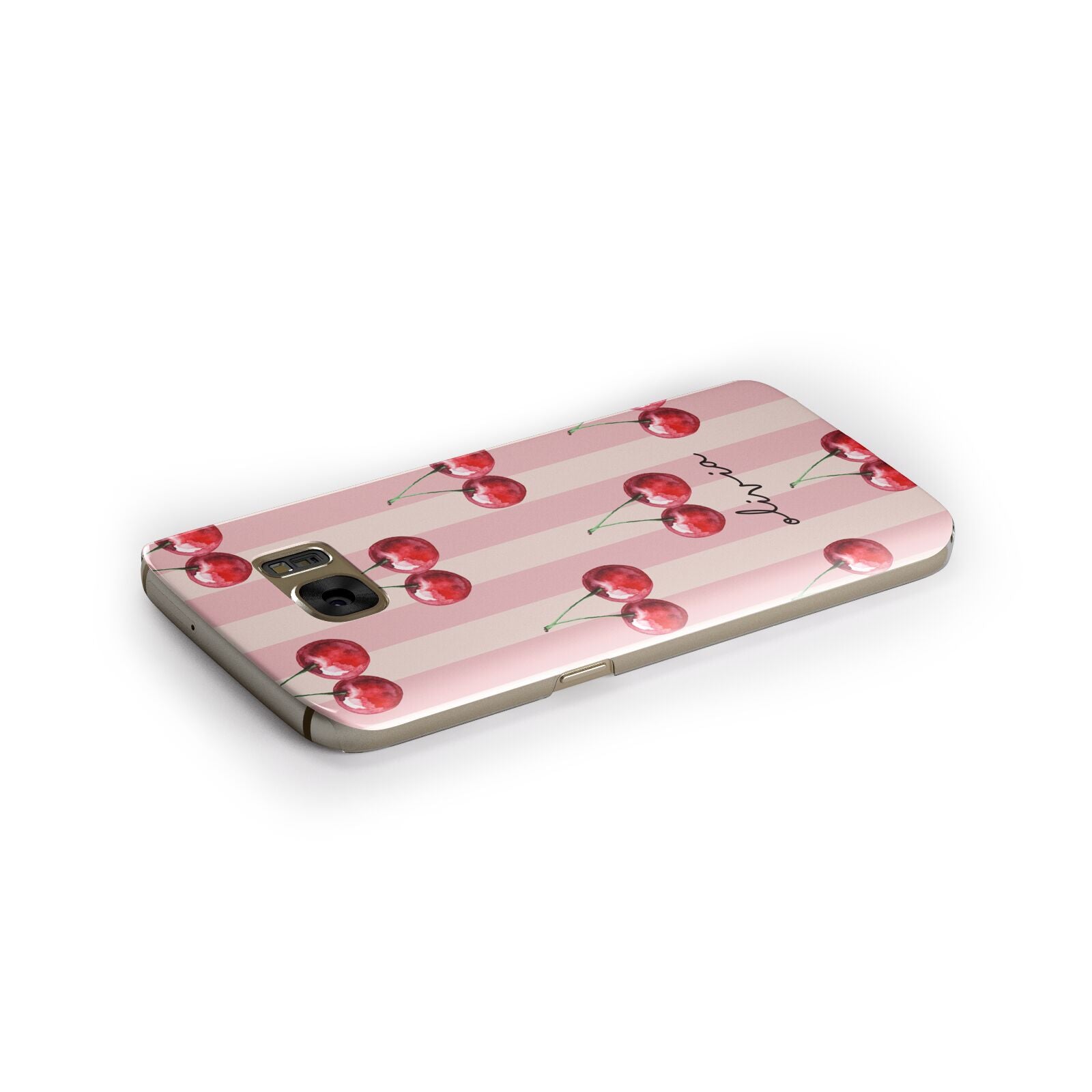 Pink Stripes with Cherries and Text Samsung Galaxy Case Side Close Up