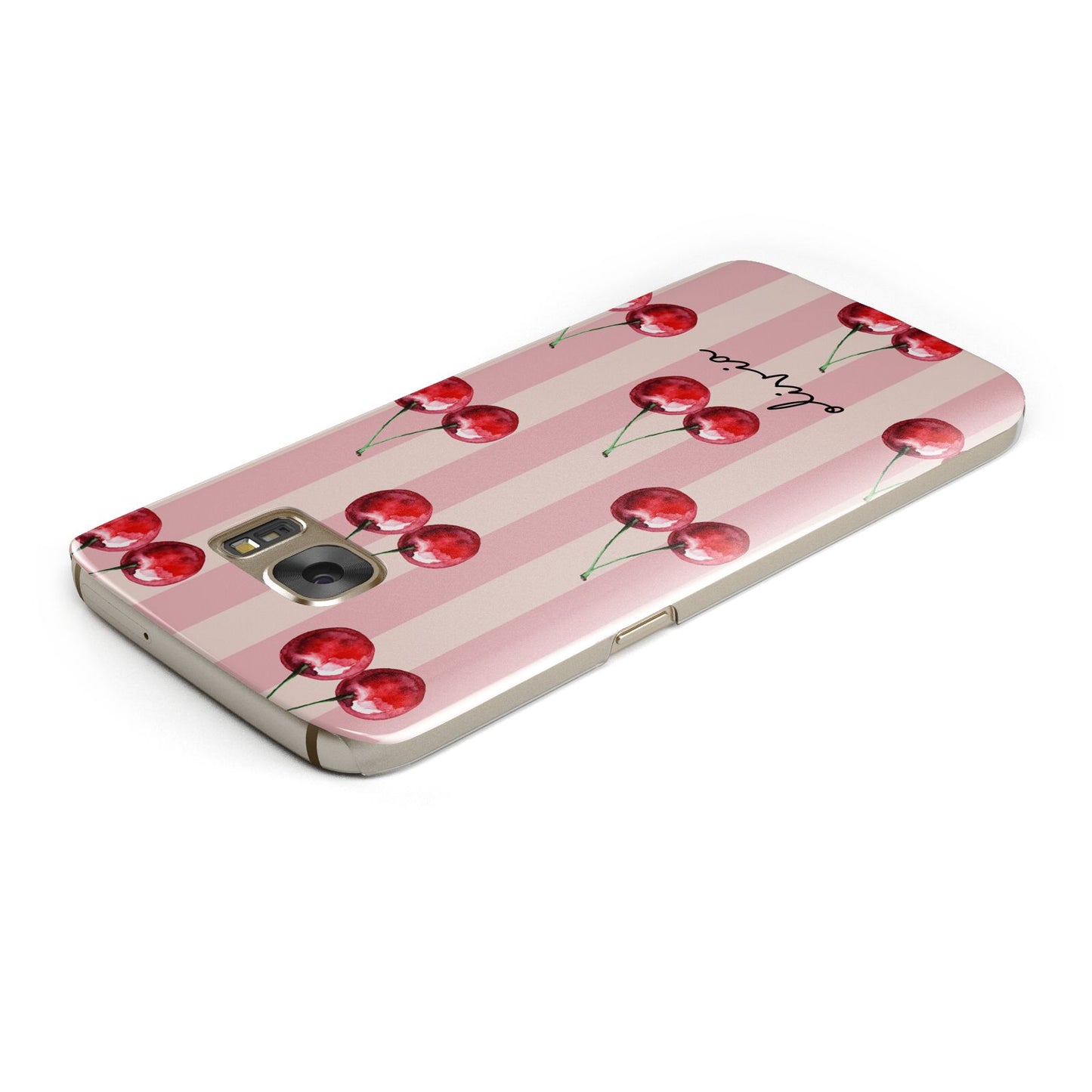 Pink Stripes with Cherries and Text Samsung Galaxy Case Top Cutout