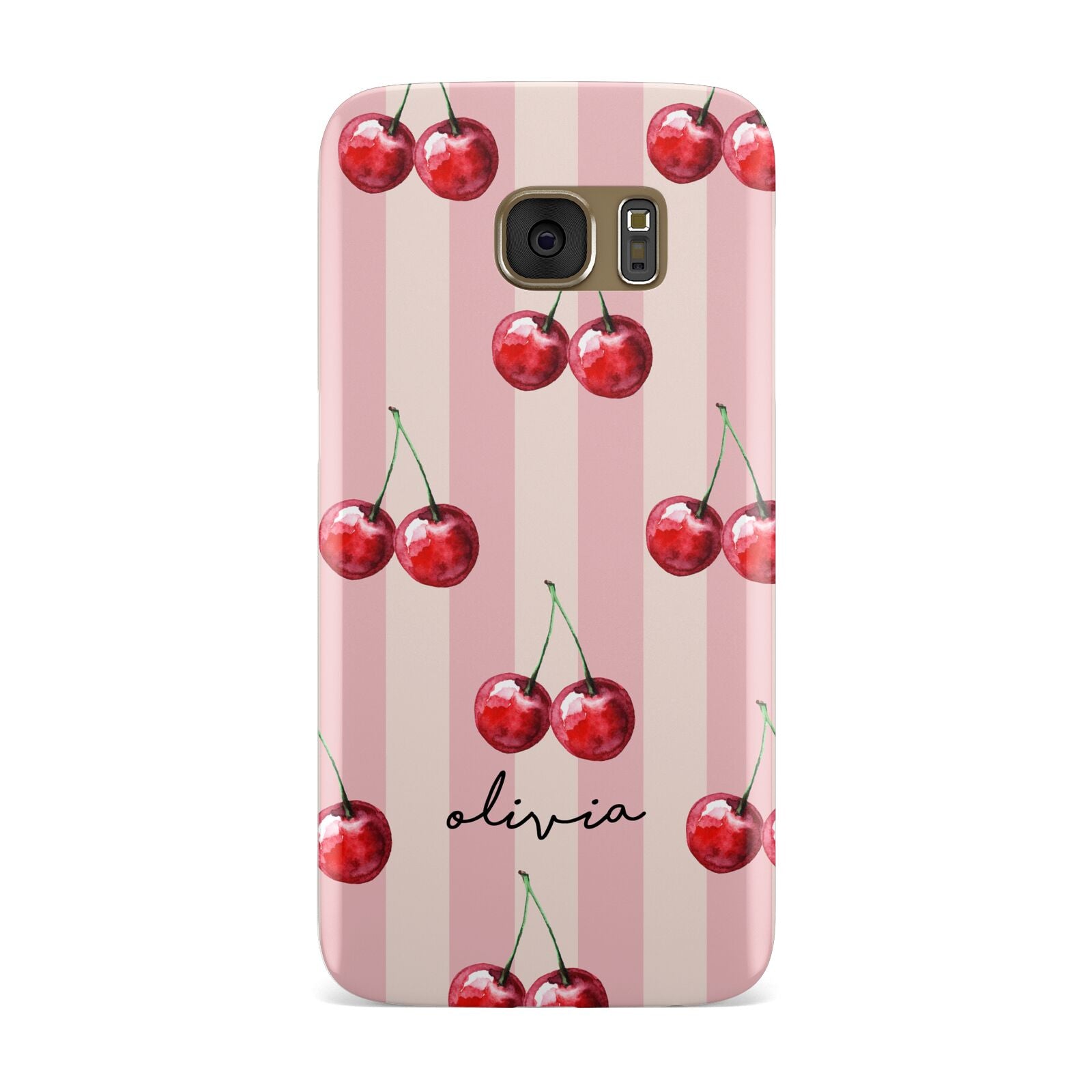 Pink Stripes with Cherries and Text Samsung Galaxy Case