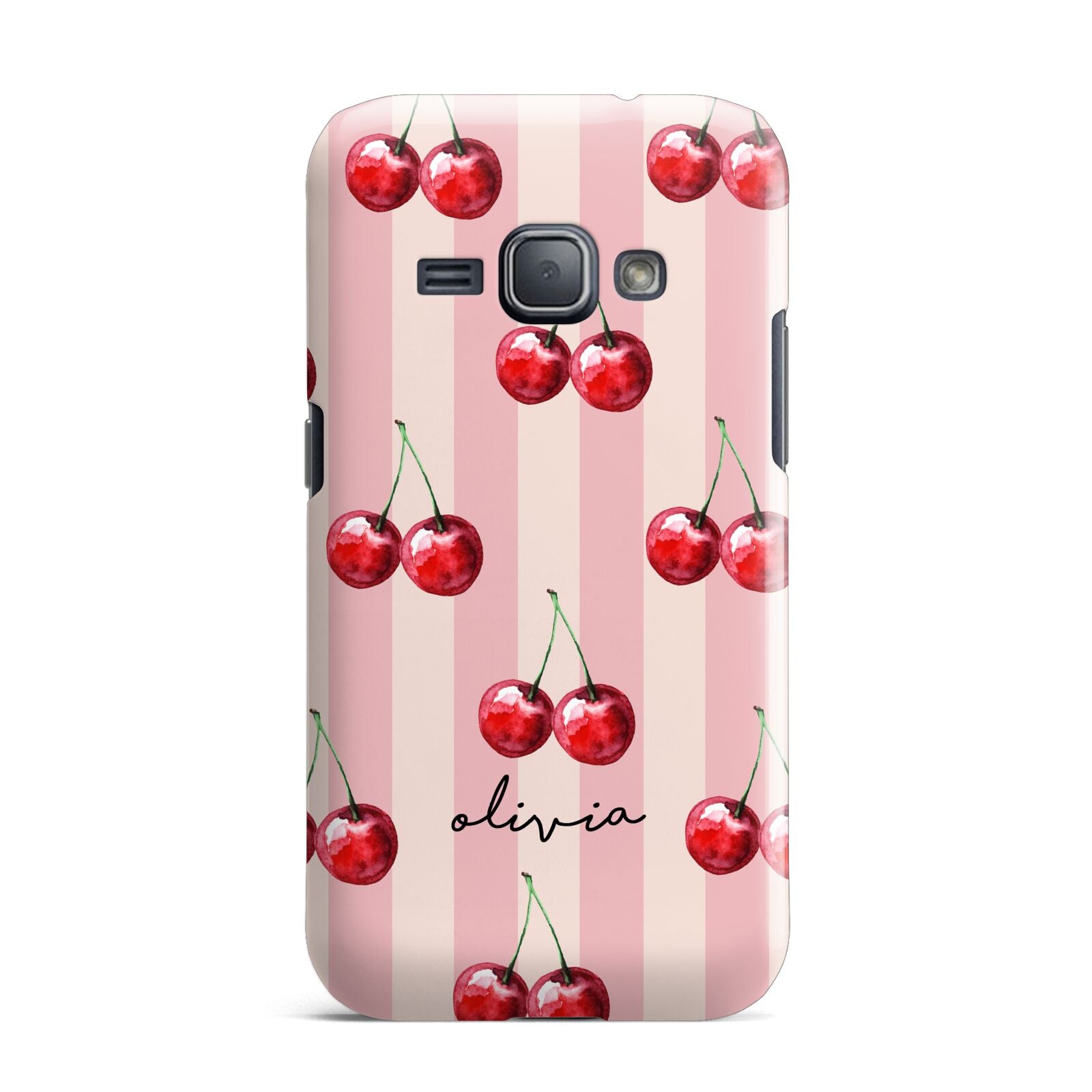 Pink Stripes with Cherries and Text Samsung Galaxy J1 2016 Case