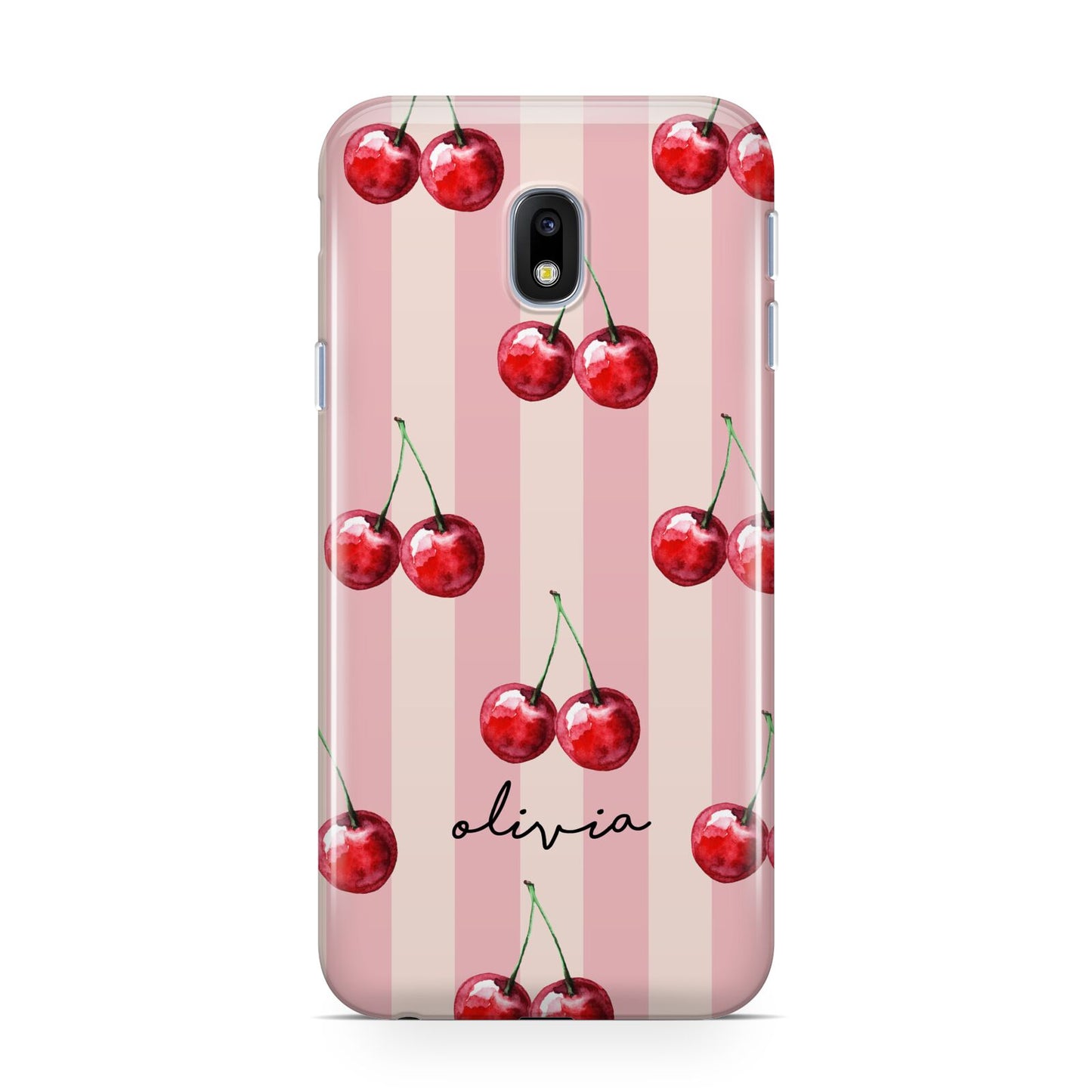 Pink Stripes with Cherries and Text Samsung Galaxy J3 2017 Case