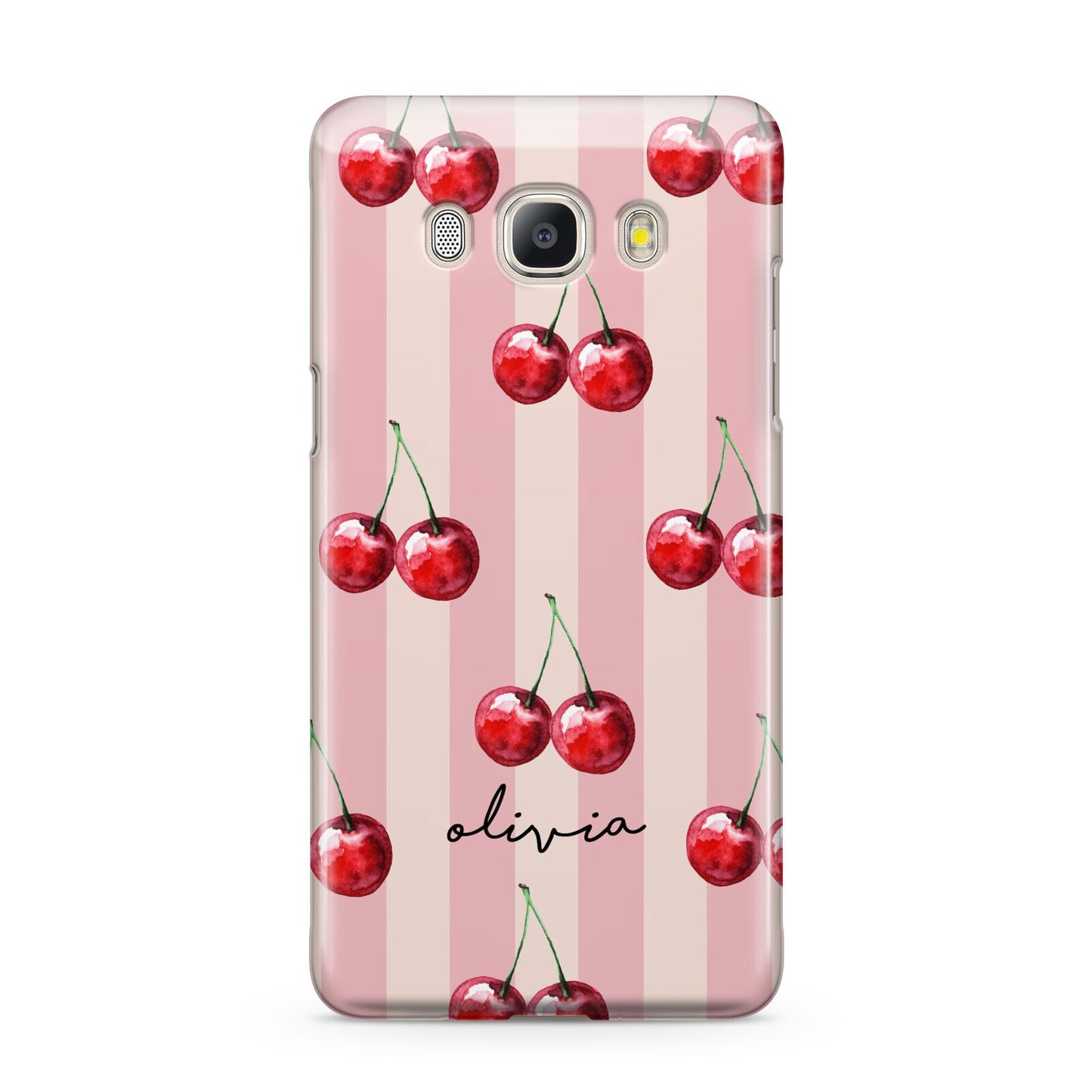 Pink Stripes with Cherries and Text Samsung Galaxy J5 2016 Case