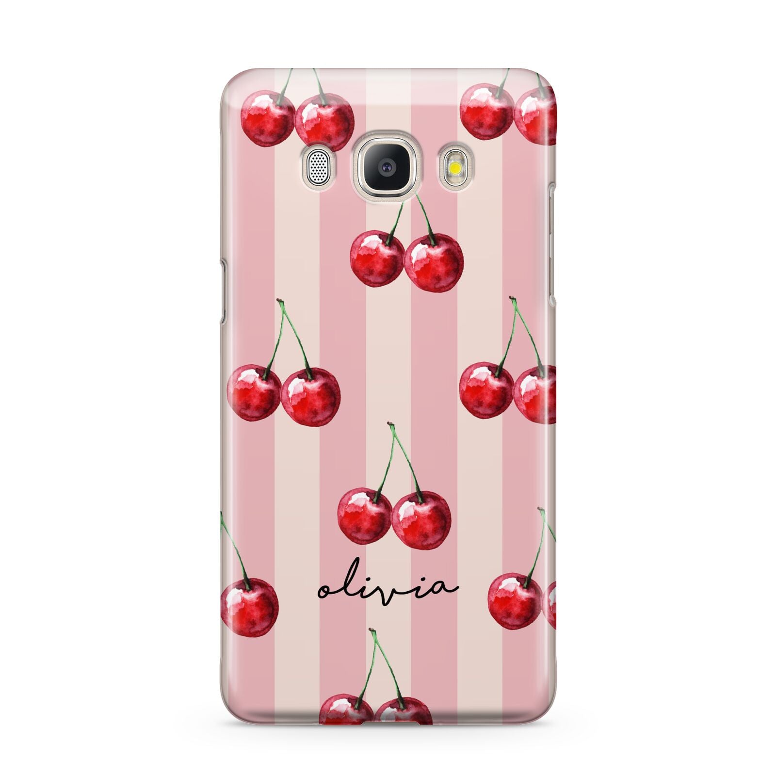 Pink Stripes with Cherries and Text Samsung Galaxy J5 2016 Case