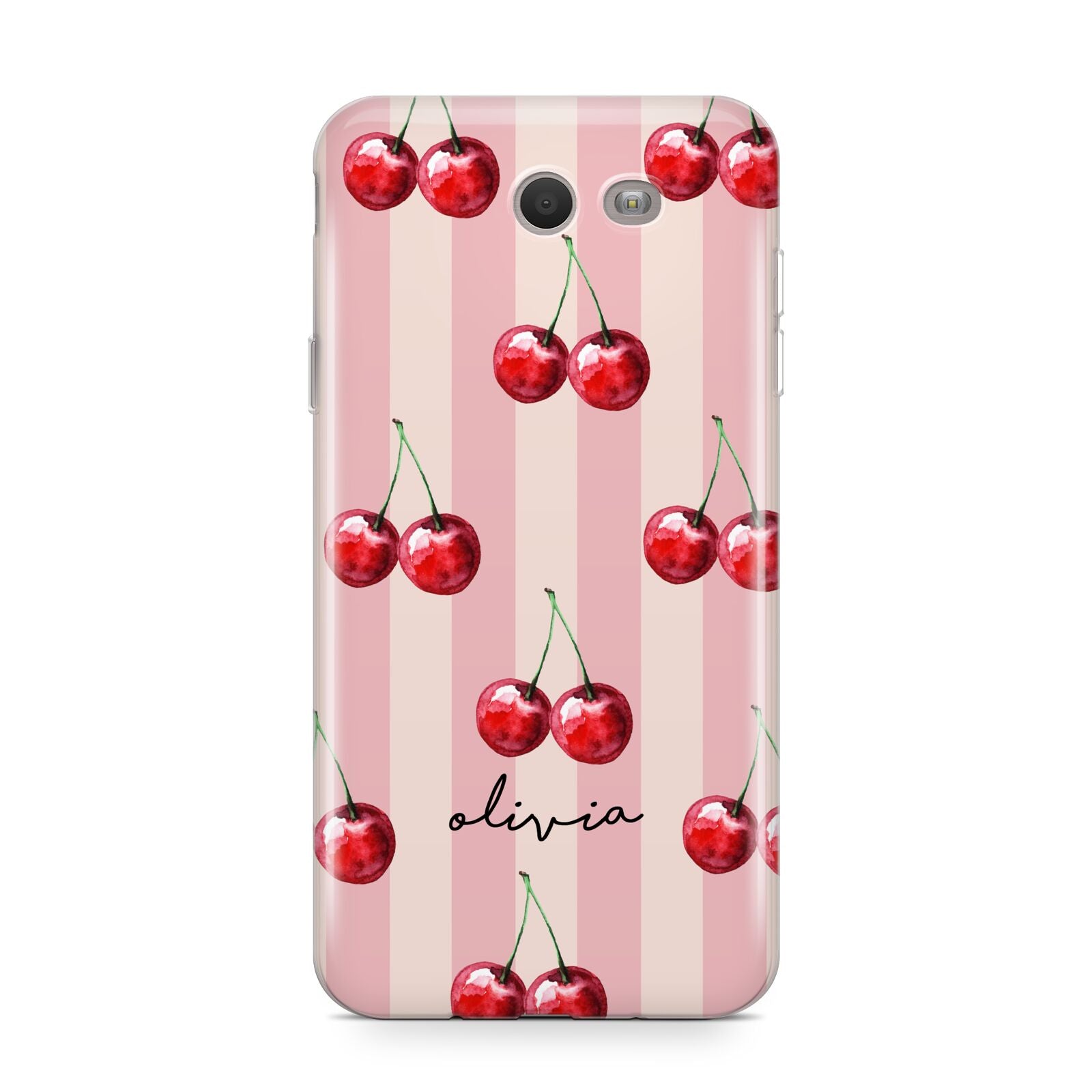 Pink Stripes with Cherries and Text Samsung Galaxy J7 2017 Case