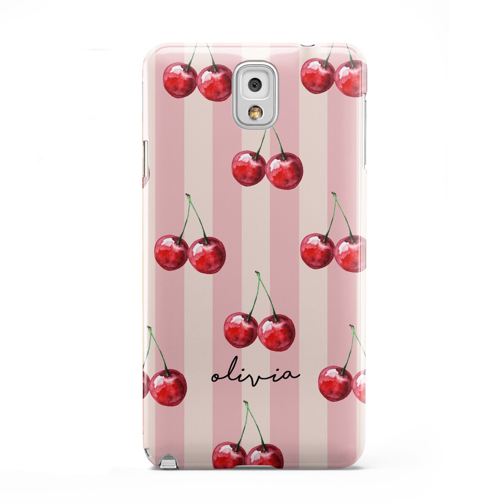 Pink Stripes with Cherries and Text Samsung Galaxy Note 3 Case