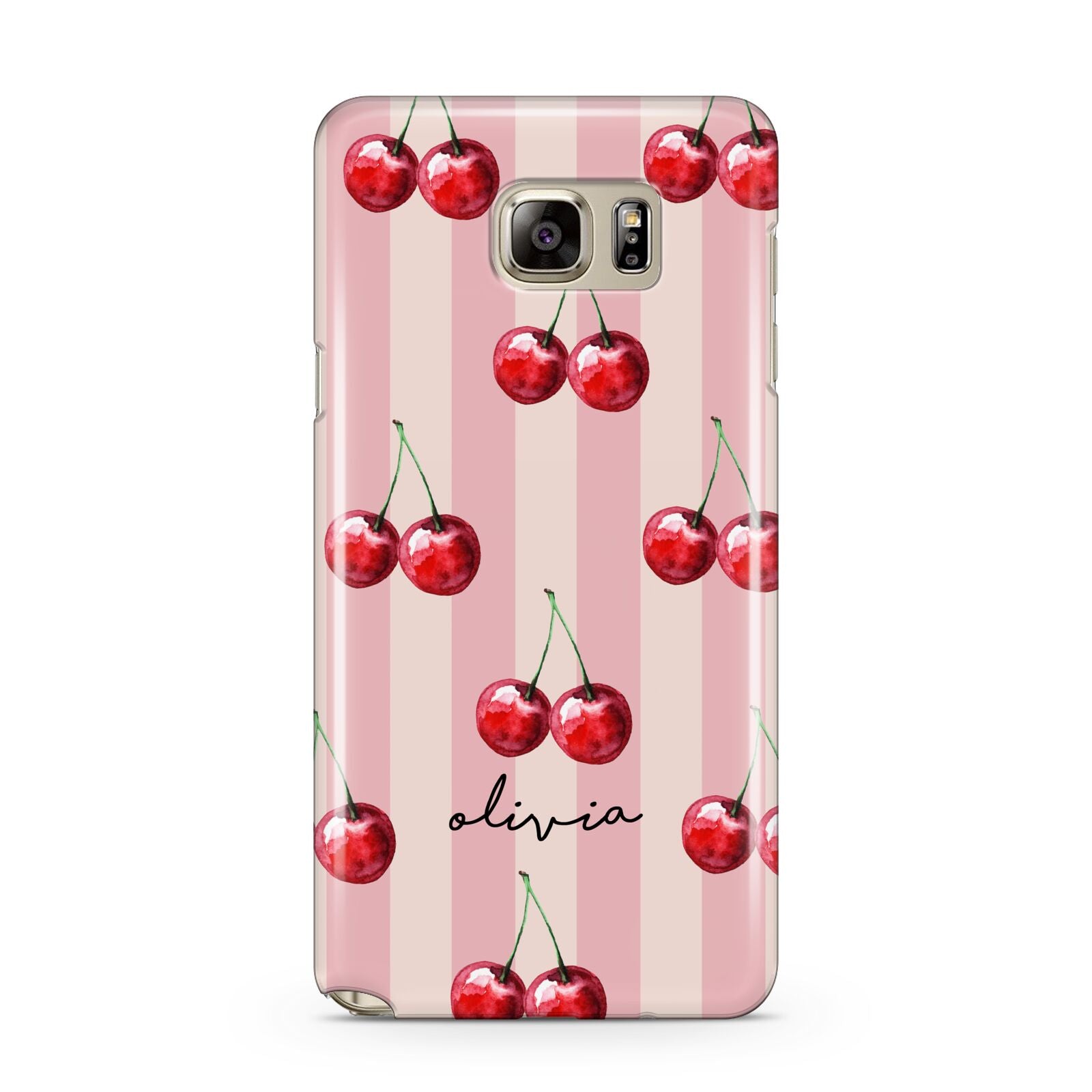 Pink Stripes with Cherries and Text Samsung Galaxy Note 5 Case