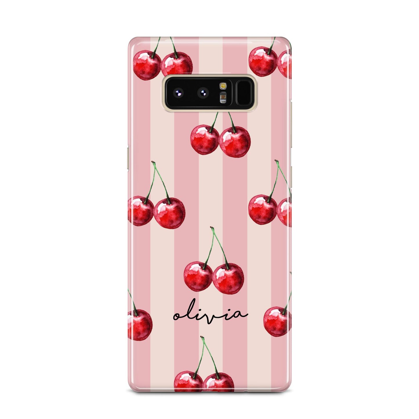 Pink Stripes with Cherries and Text Samsung Galaxy Note 8 Case