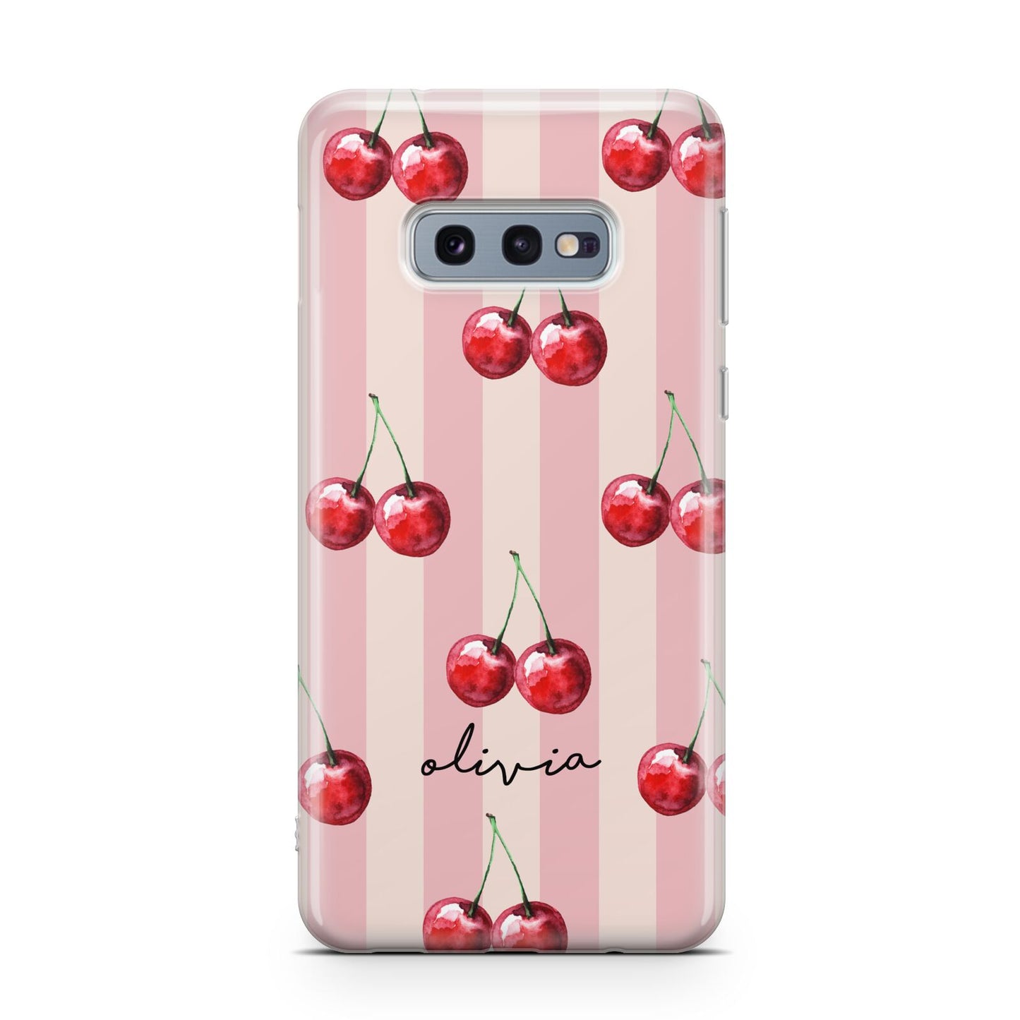 Pink Stripes with Cherries and Text Samsung Galaxy S10E Case