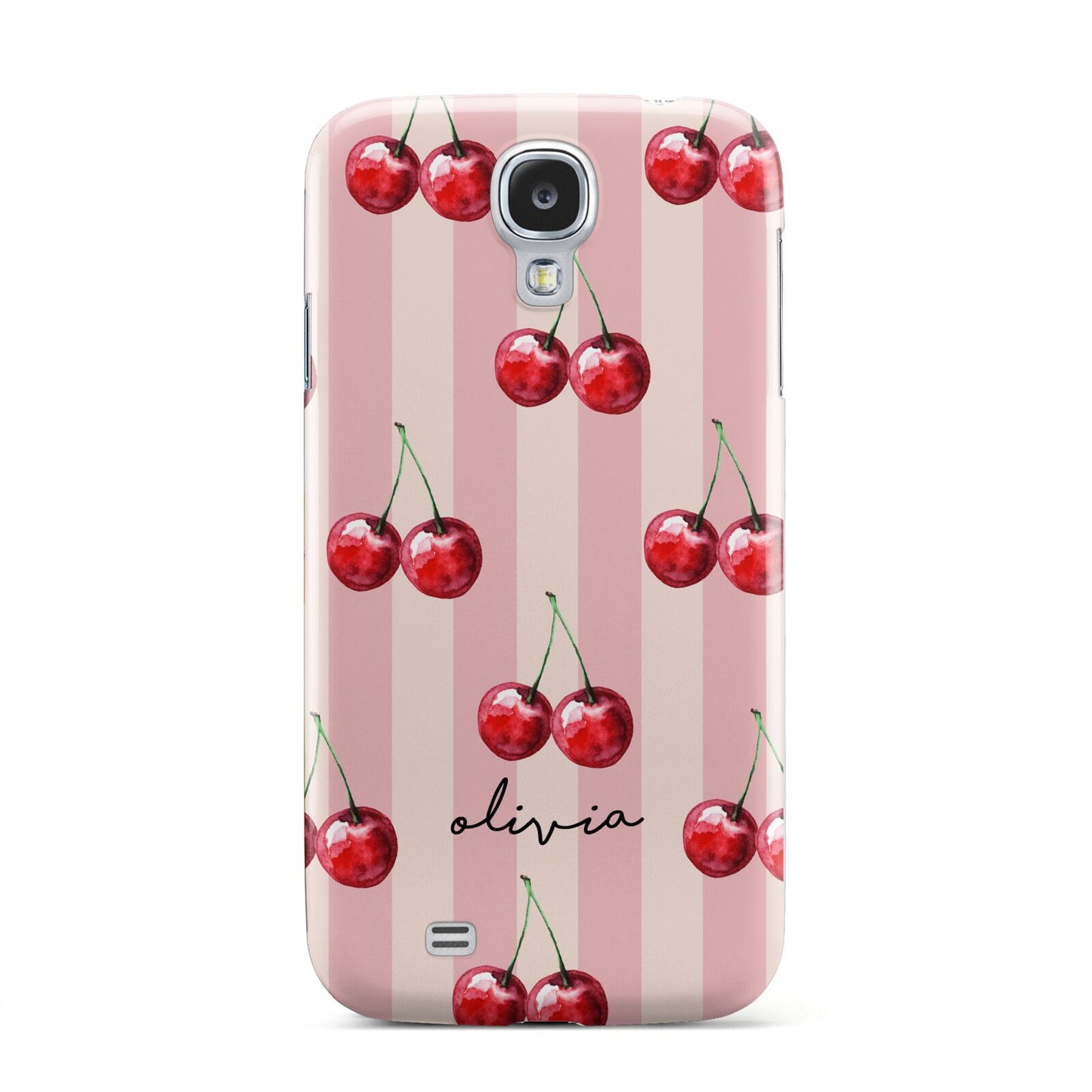 Pink Stripes with Cherries and Text Samsung Galaxy S4 Case