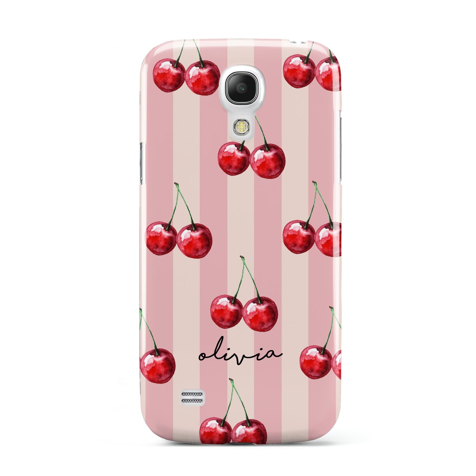 Pink Stripes with Cherries and Text Samsung Galaxy S4 Mini Case