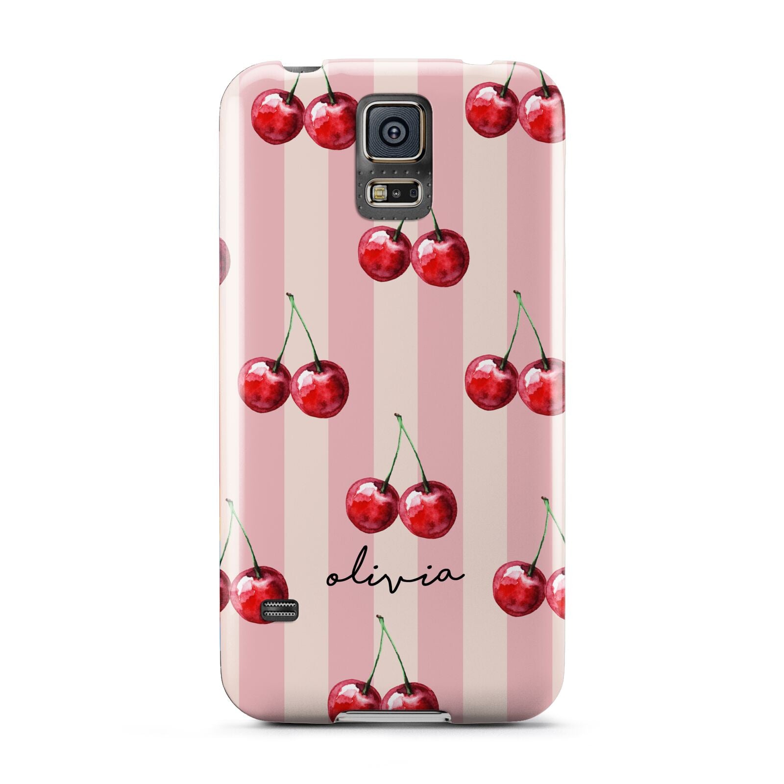 Pink Stripes with Cherries and Text Samsung Galaxy S5 Case