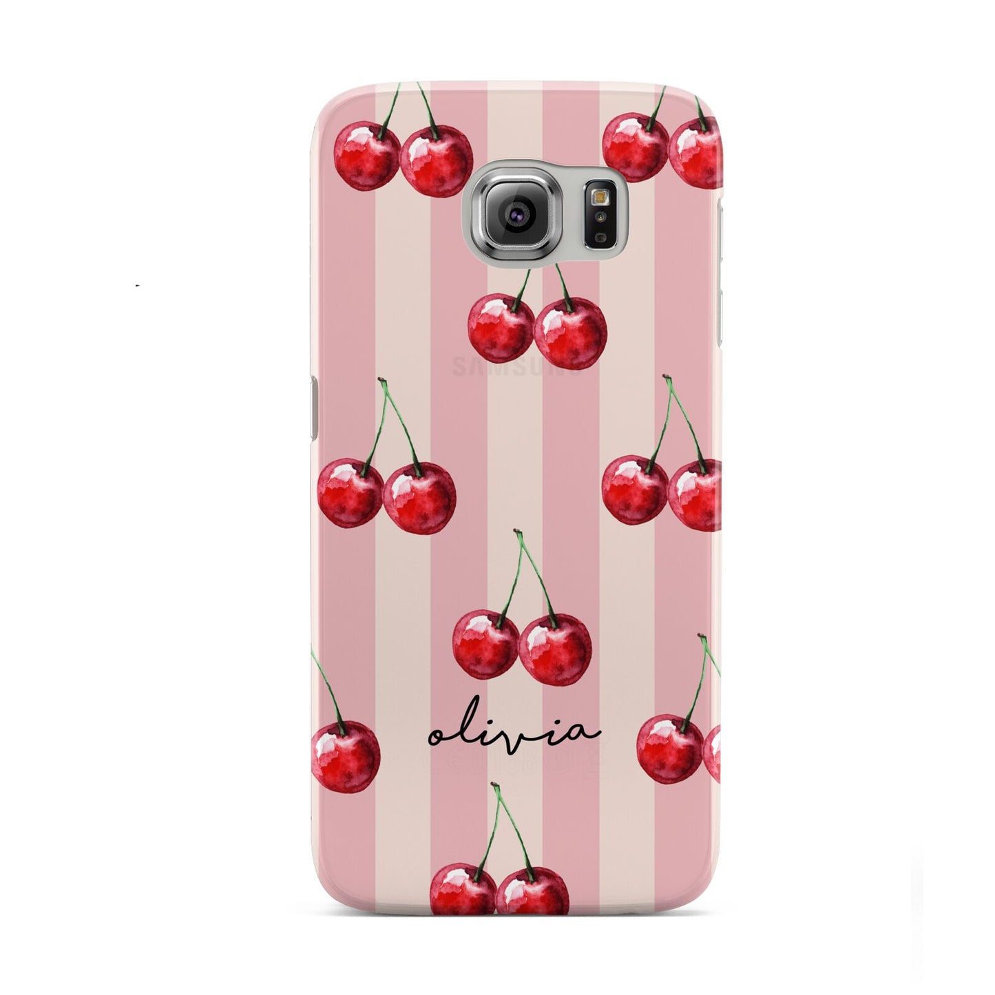 Pink Stripes with Cherries and Text Samsung Galaxy S6 Case