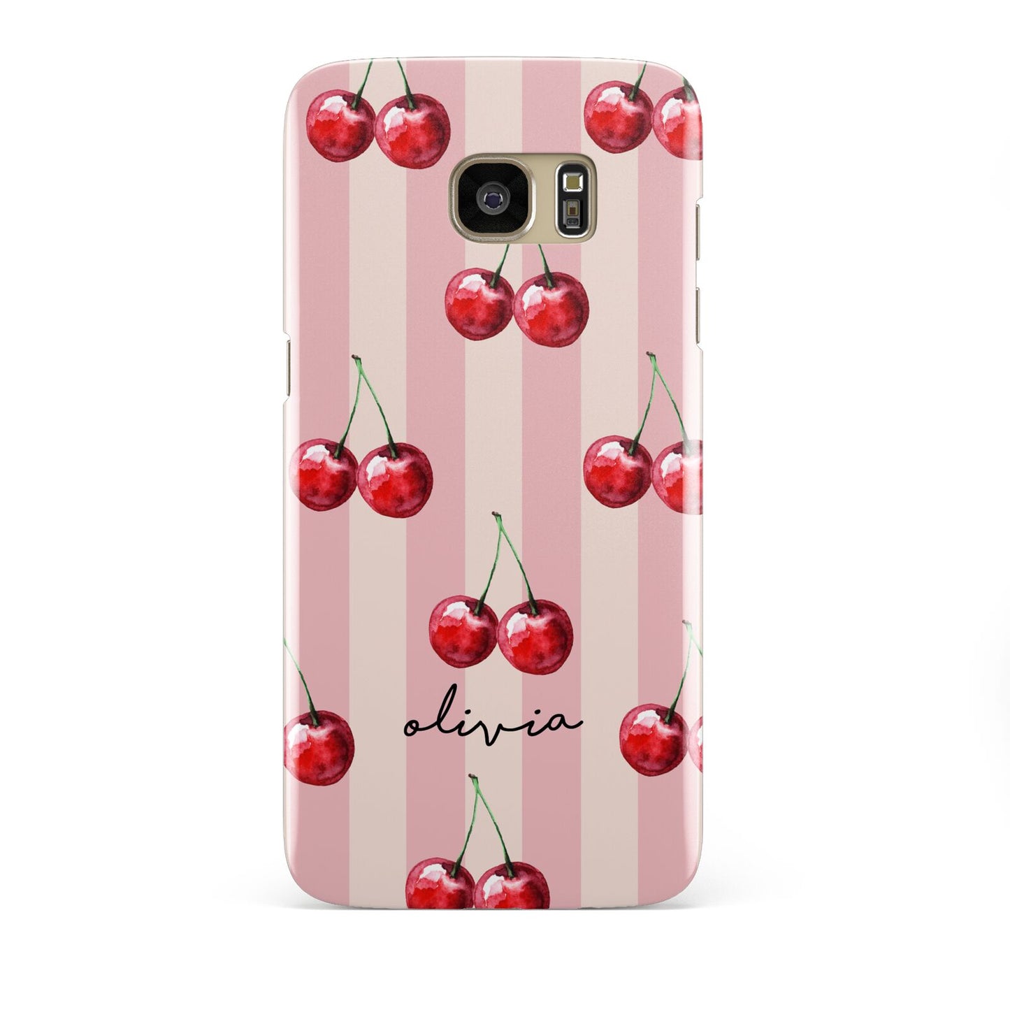 Pink Stripes with Cherries and Text Samsung Galaxy S7 Edge Case