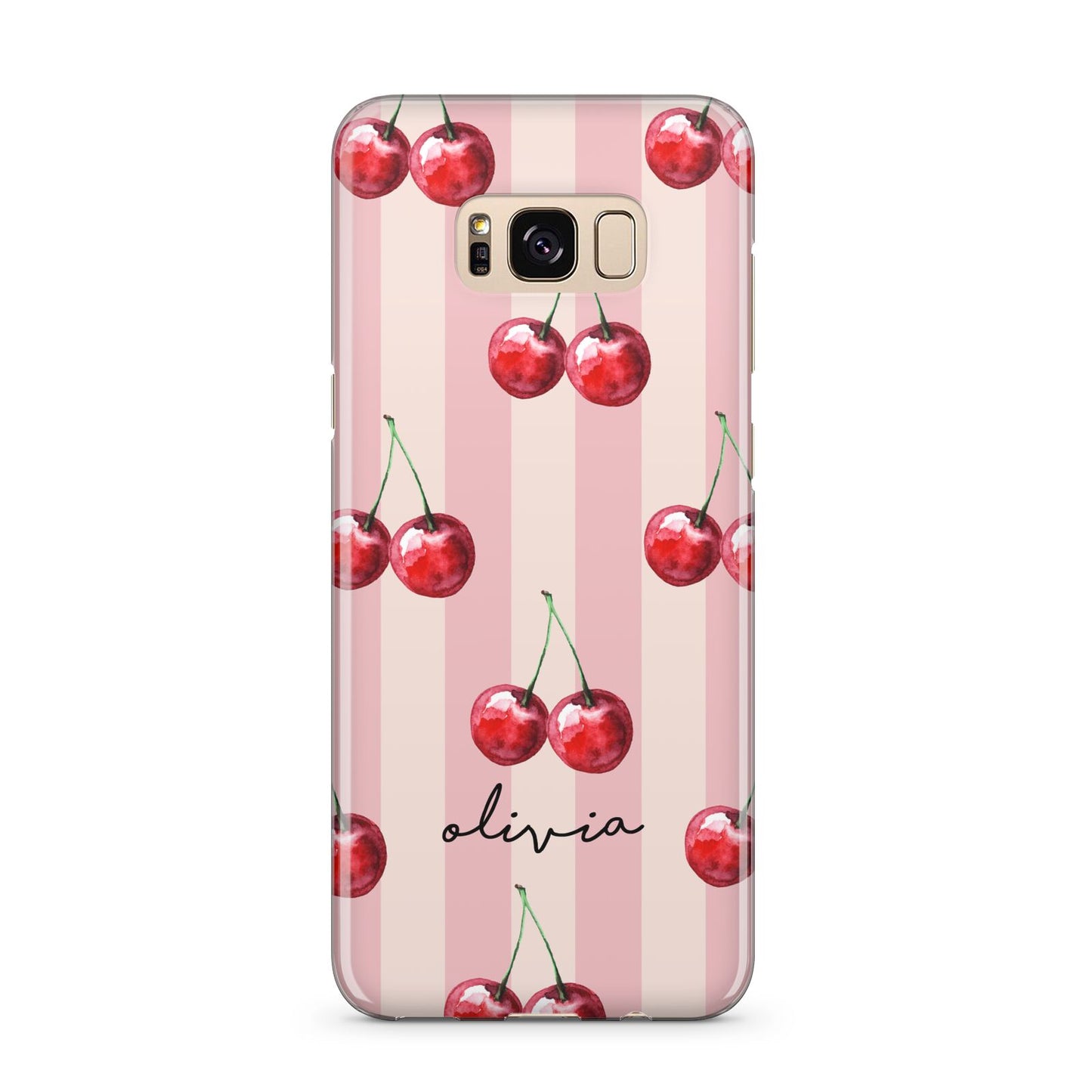 Pink Stripes with Cherries and Text Samsung Galaxy S8 Plus Case