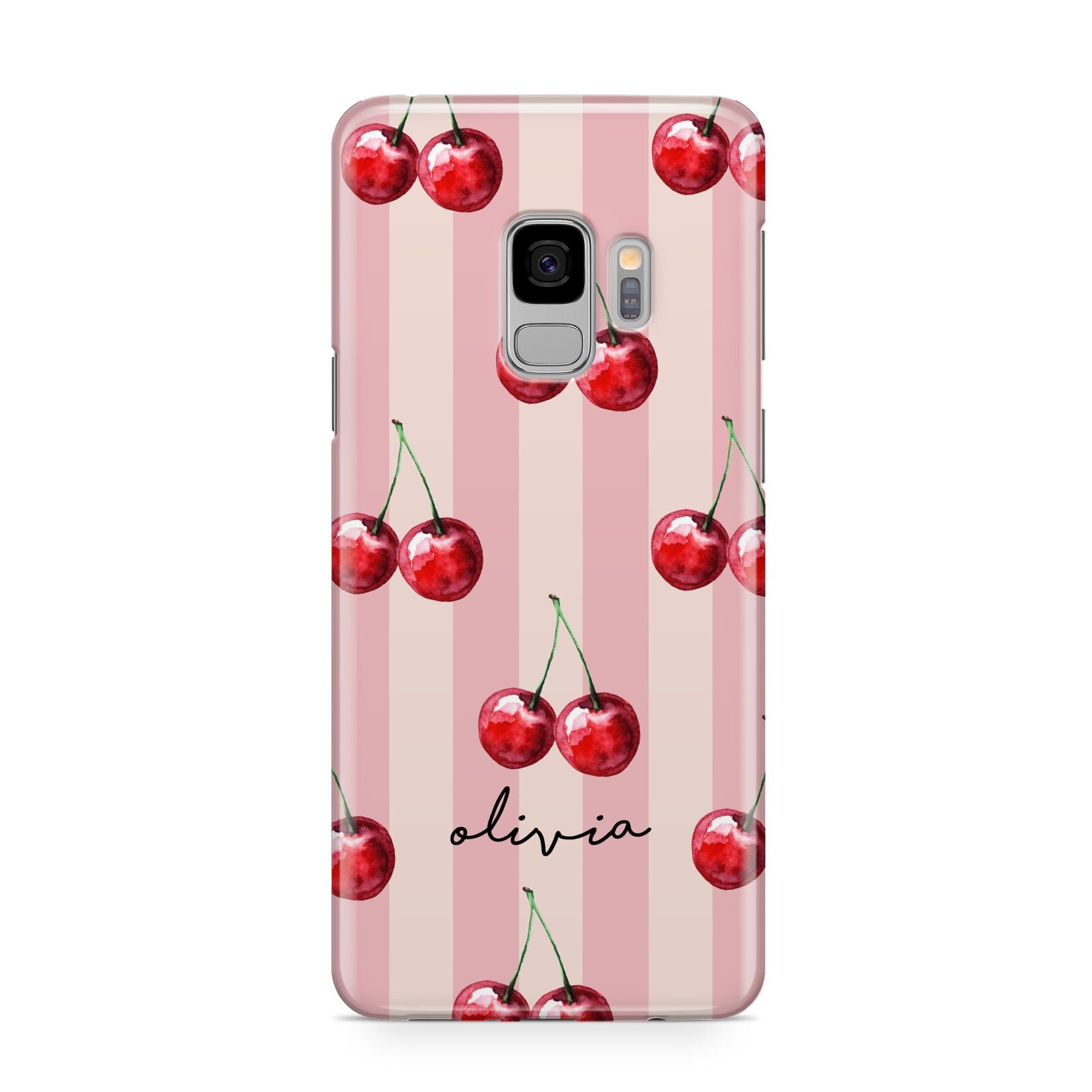 Pink Stripes with Cherries and Text Samsung Galaxy S9 Case