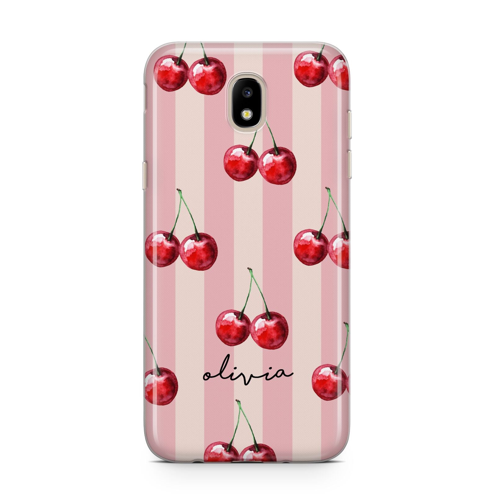 Pink Stripes with Cherries and Text Samsung J5 2017 Case