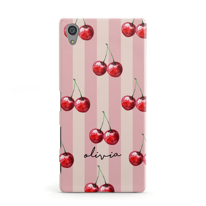 Pink Stripes with Cherries and Text Sony Xperia Case