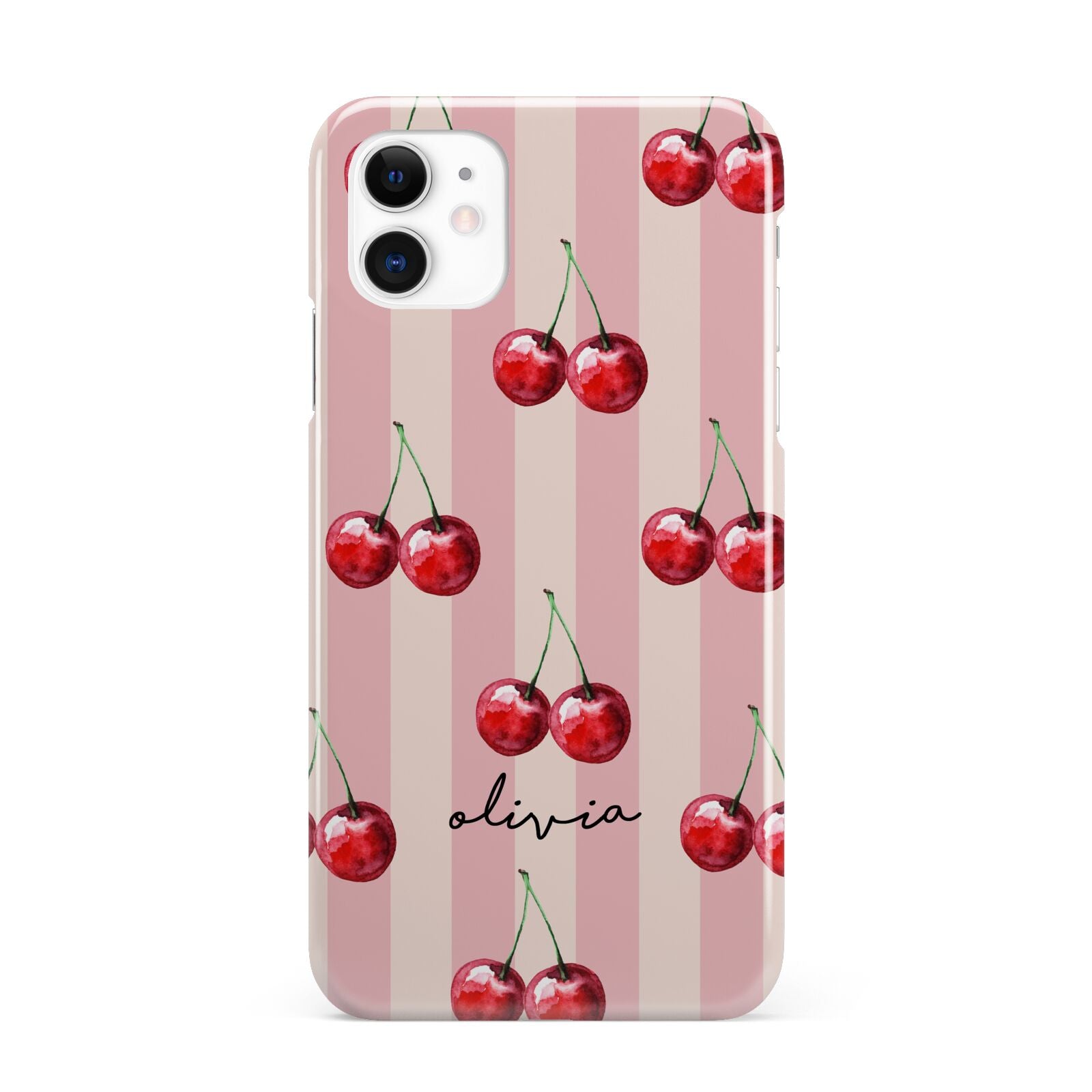 Pink Stripes with Cherries and Text iPhone 11 3D Snap Case