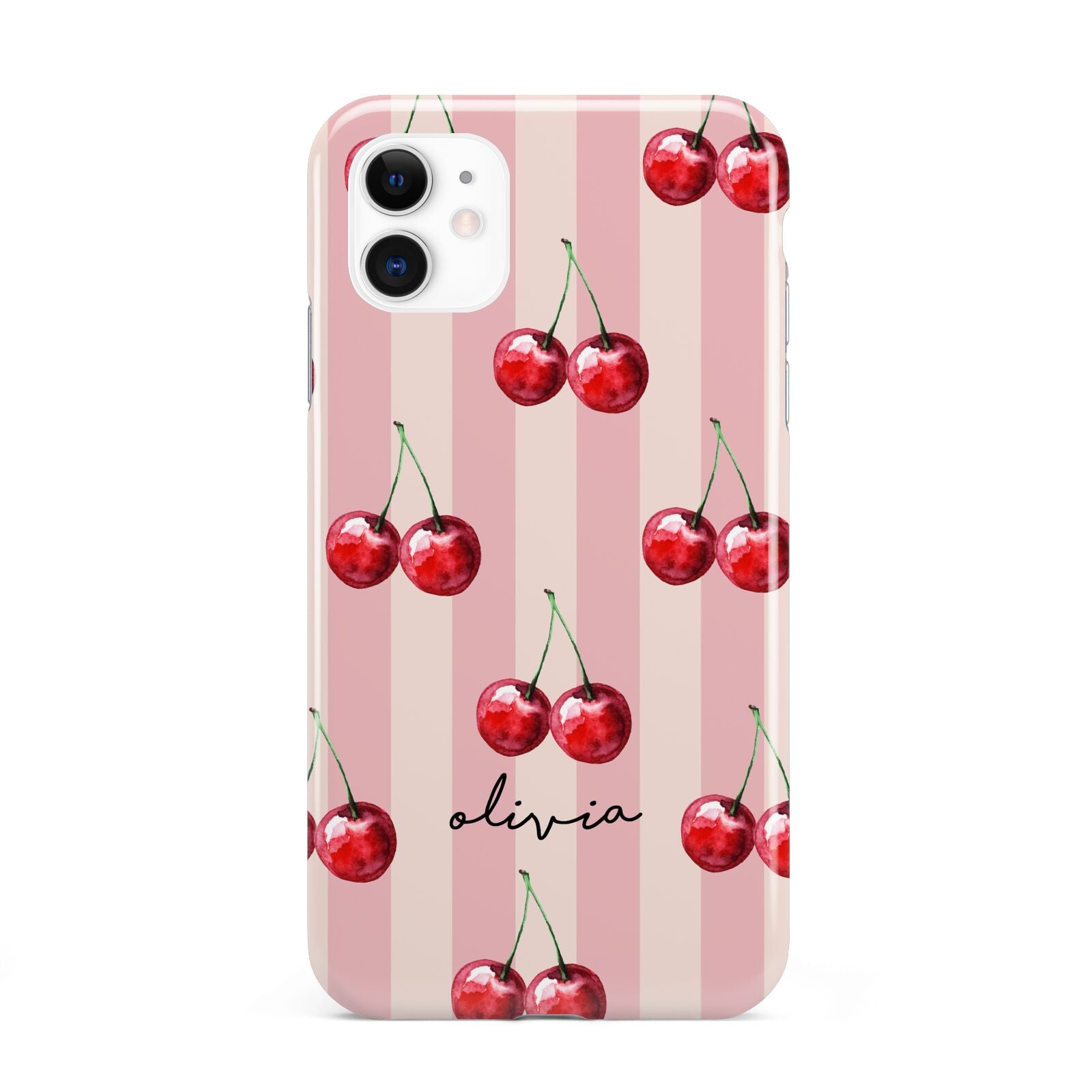 Pink Stripes with Cherries and Text iPhone 11 3D Tough Case