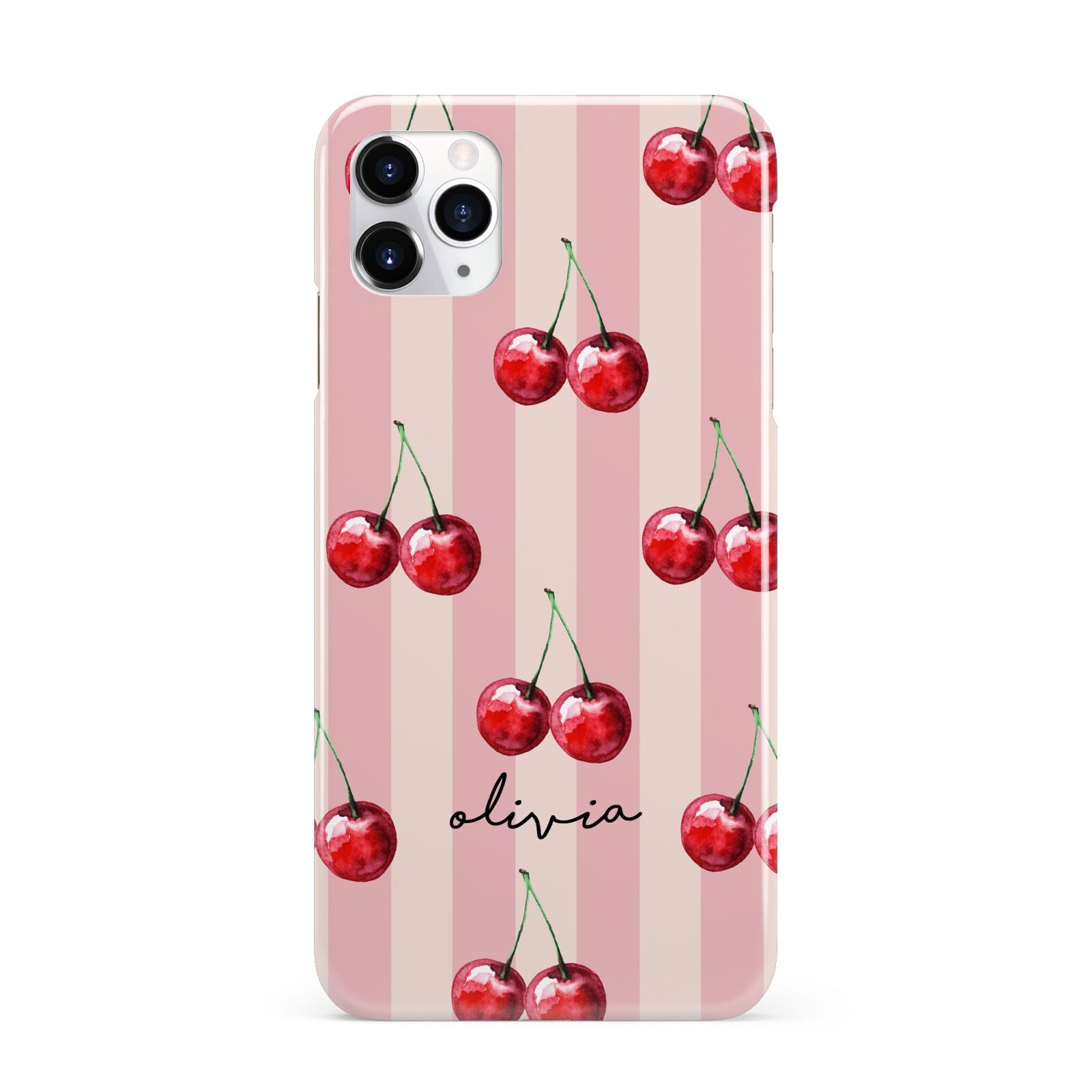 Pink Stripes with Cherries and Text iPhone 11 Pro Max 3D Snap Case