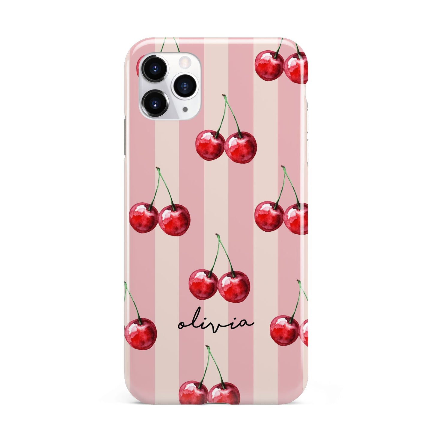 Pink Stripes with Cherries and Text iPhone 11 Pro Max 3D Tough Case