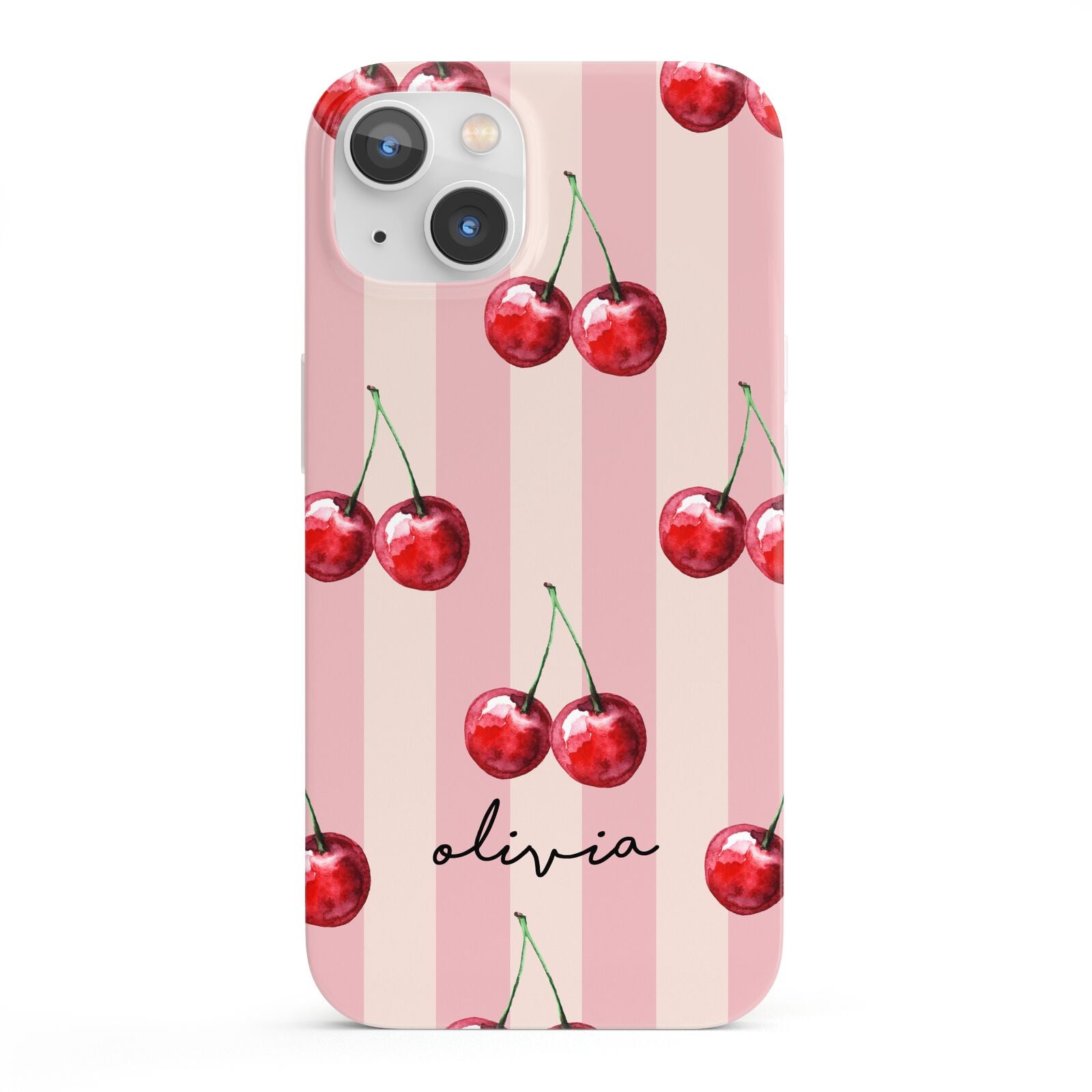 Pink Stripes with Cherries and Text iPhone 13 Full Wrap 3D Snap Case