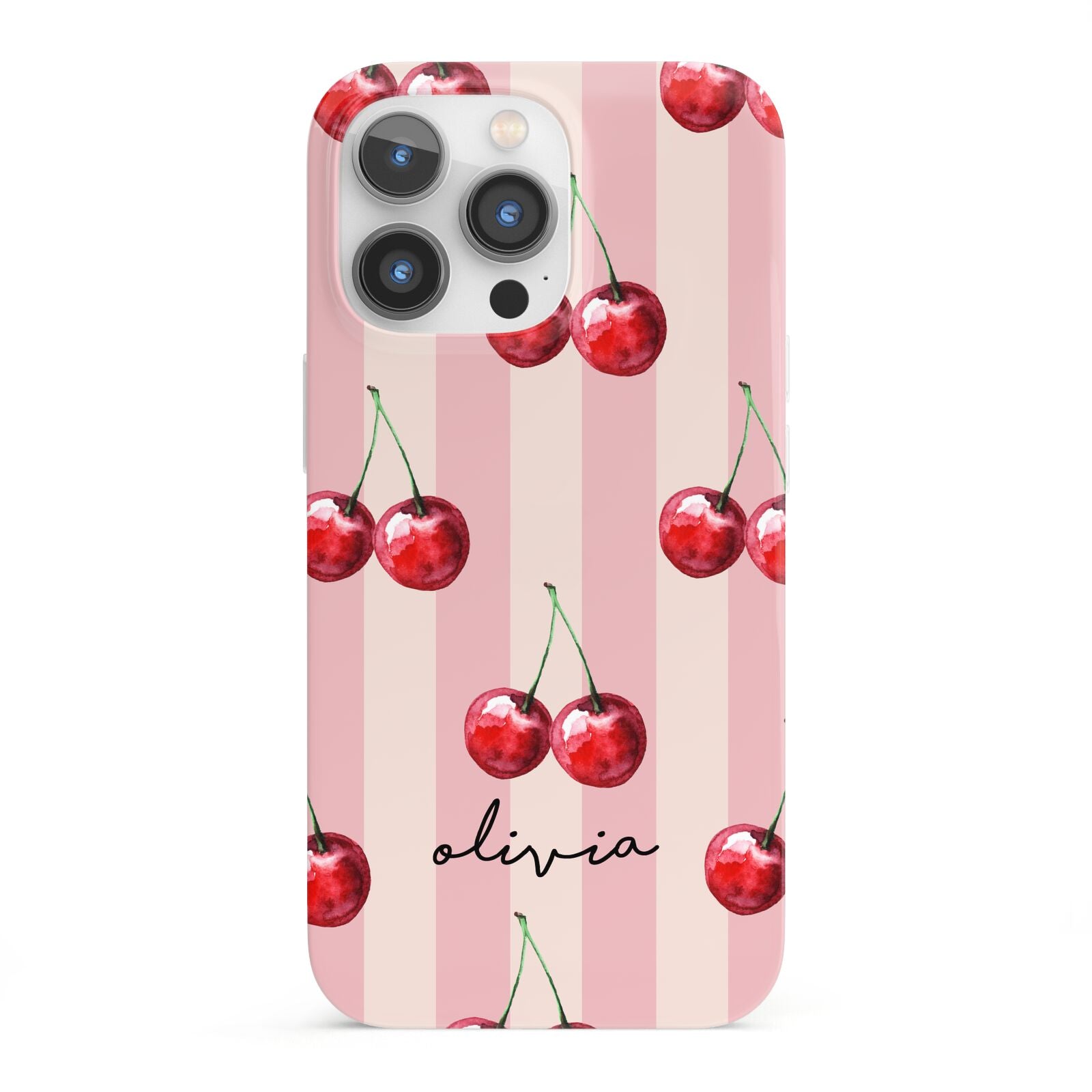 Pink Stripes with Cherries and Text iPhone 13 Pro Full Wrap 3D Snap Case