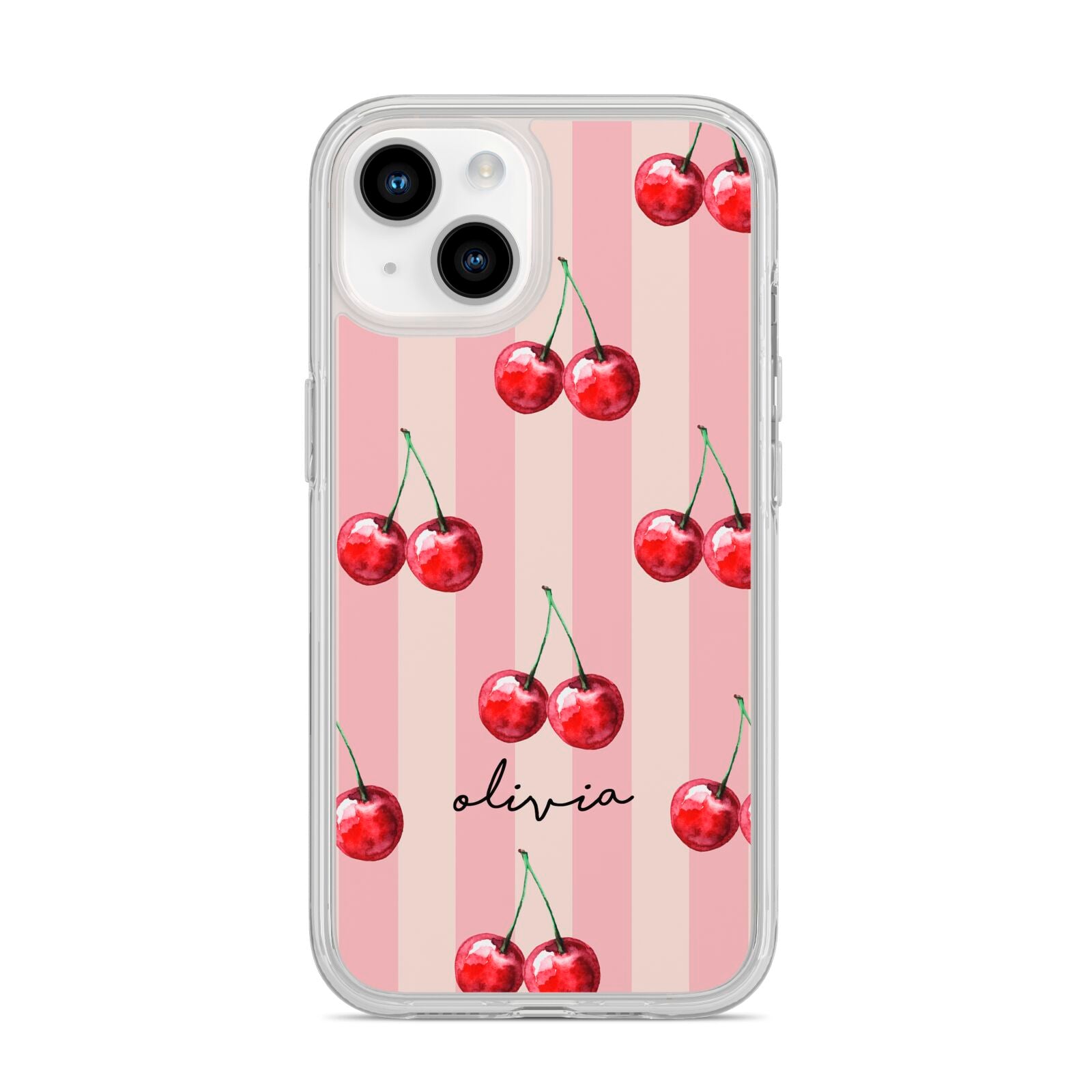 Pink Stripes with Cherries and Text iPhone 14 Clear Tough Case Starlight