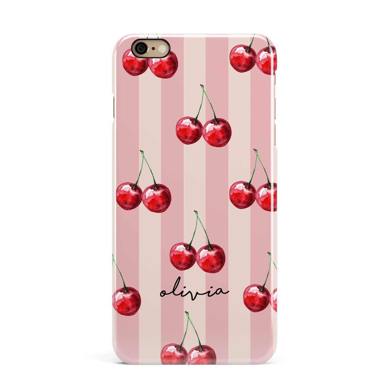 Pink Stripes with Cherries and Text iPhone 6 Plus 3D Snap Case on Gold Phone