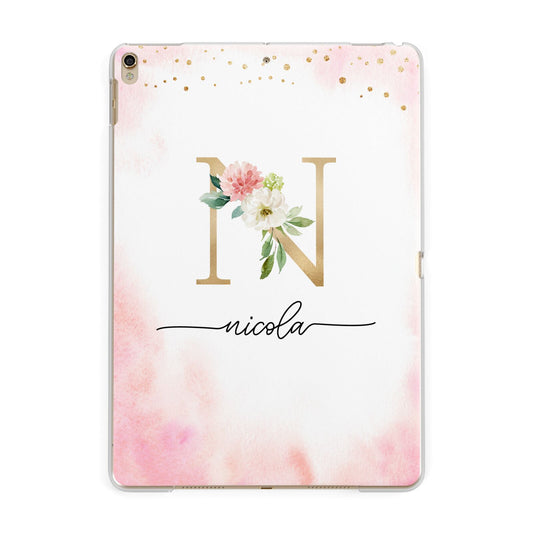 Pink Watercolour Monogram Apple iPad Gold Case