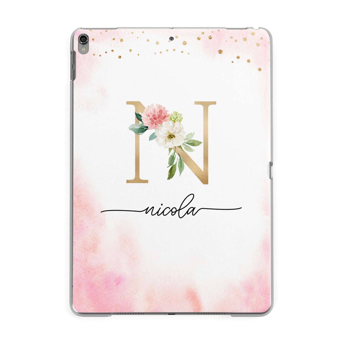 Pink Watercolour Monogram Apple iPad Grey Case