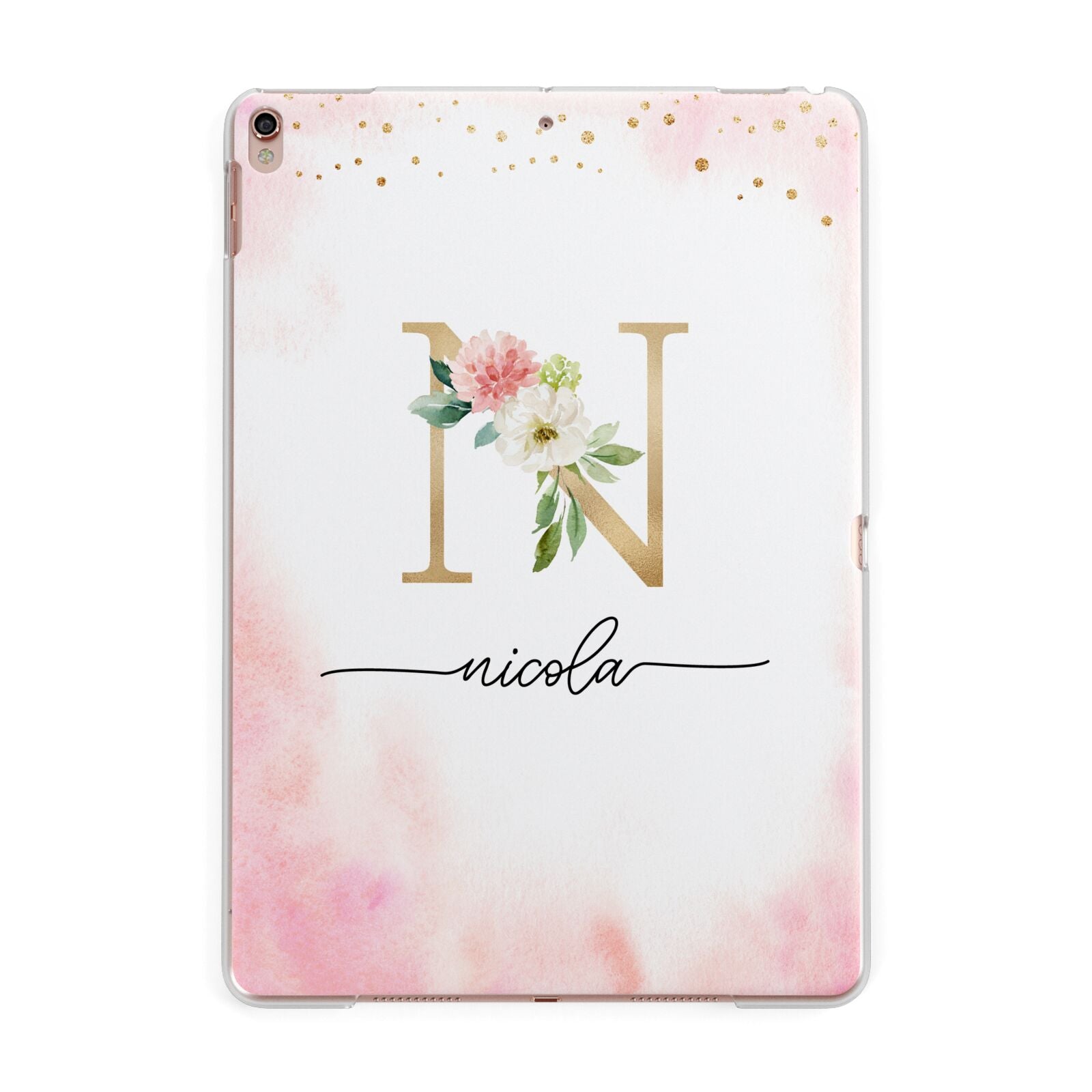 Pink Watercolour Monogram Apple iPad Rose Gold Case