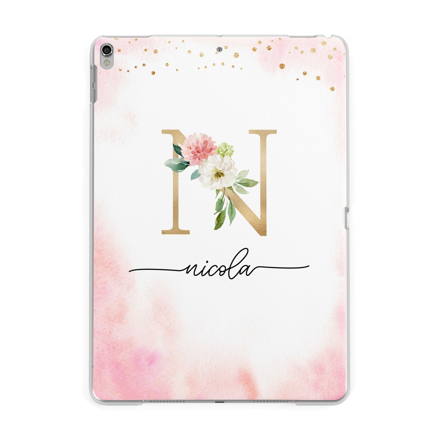 Pink Watercolour Monogram Apple iPad Silver Case