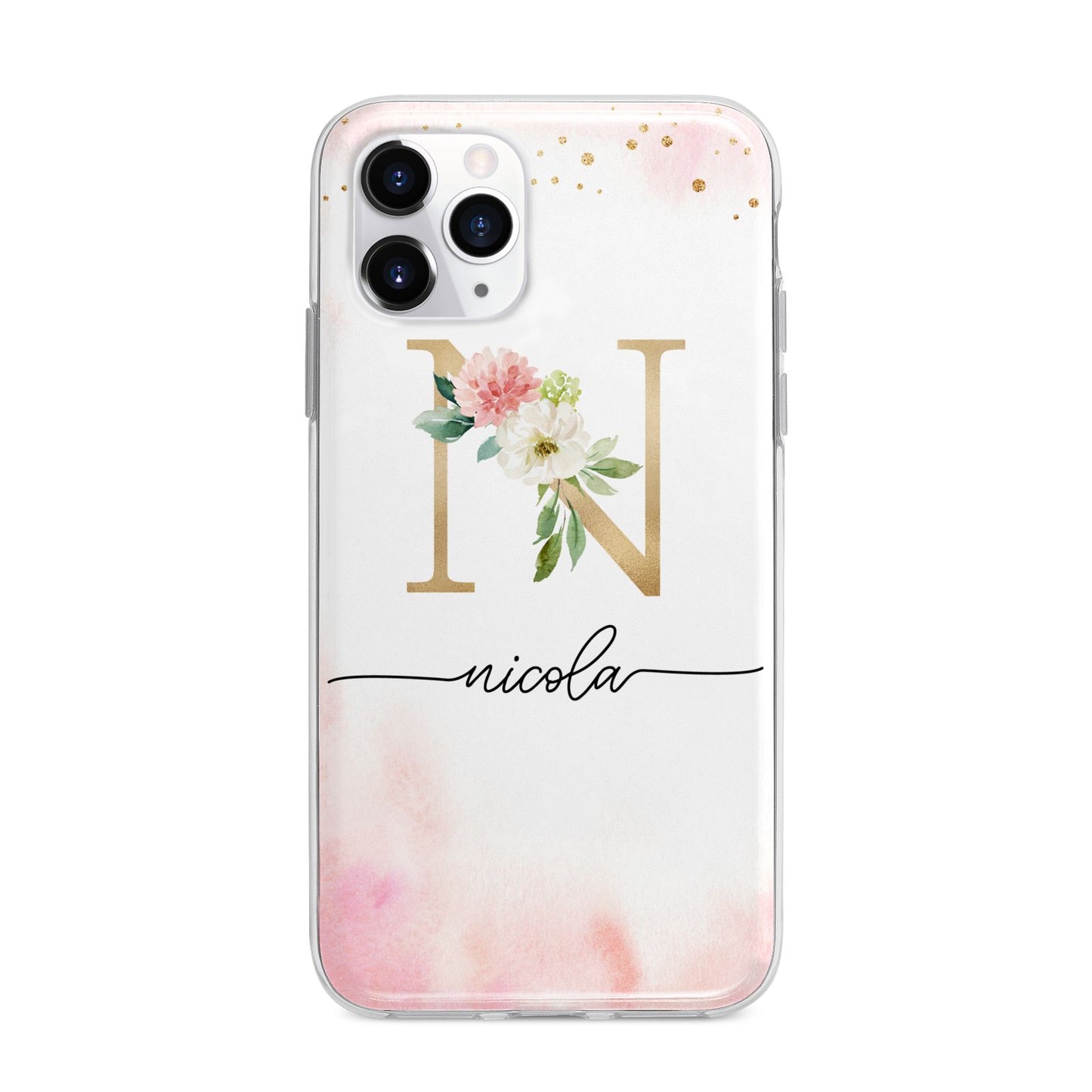 Pink Watercolour Monogram Apple iPhone 11 Pro in Silver with Bumper Case