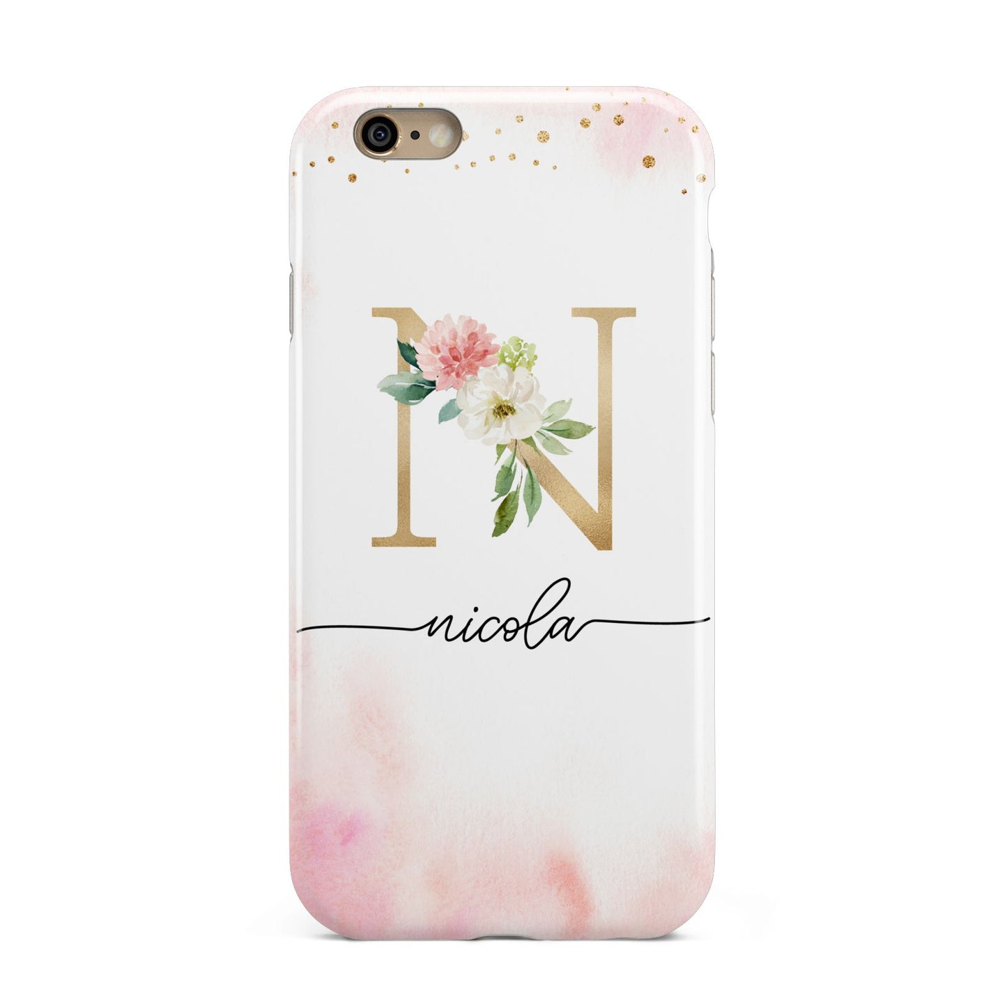 Pink Watercolour Monogram Apple iPhone 6 3D Tough Case