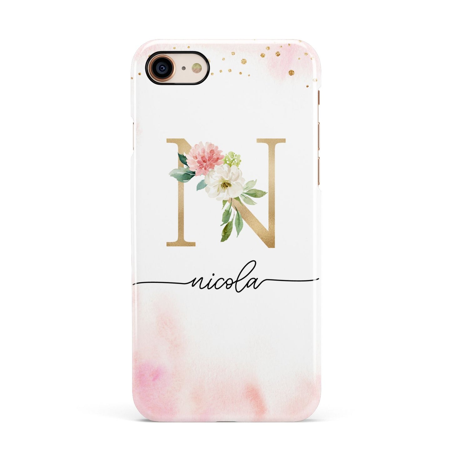 Pink Watercolour Monogram Apple iPhone 7 8 3D Snap Case