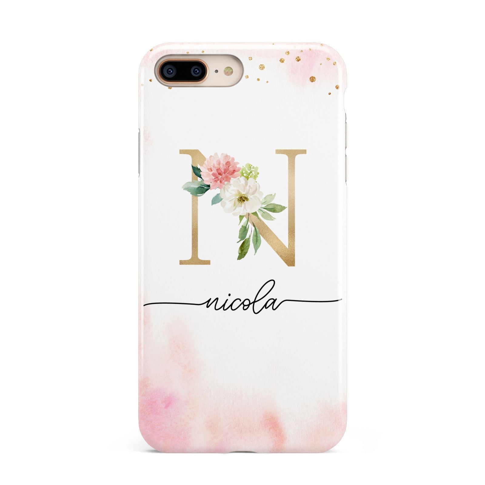 Pink Watercolour Monogram Apple iPhone 7 8 Plus 3D Tough Case