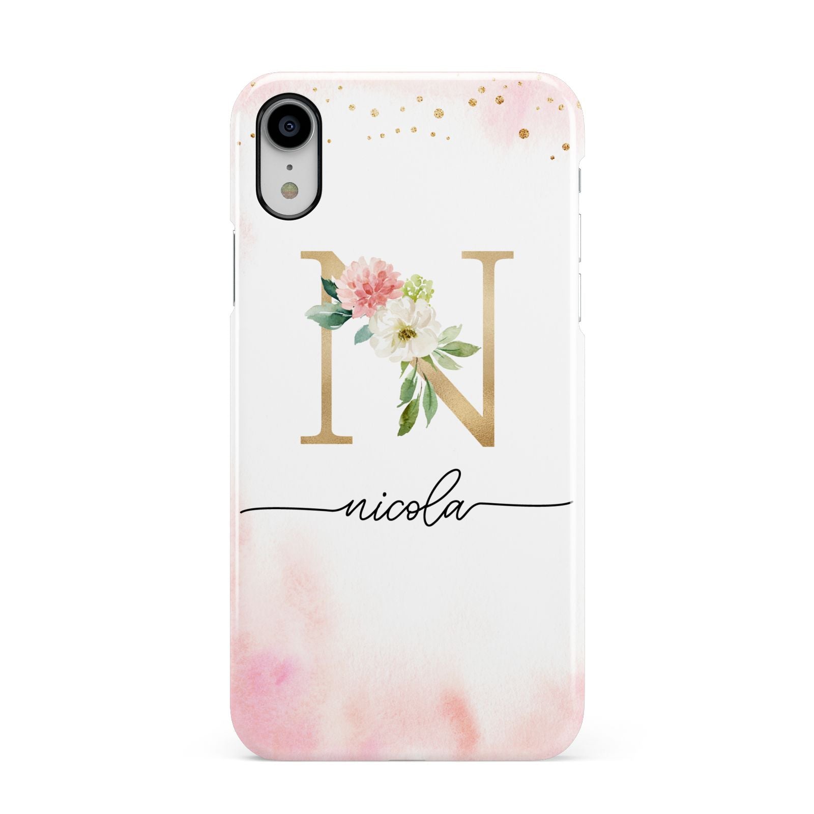 Pink Watercolour Monogram Apple iPhone XR White 3D Snap Case