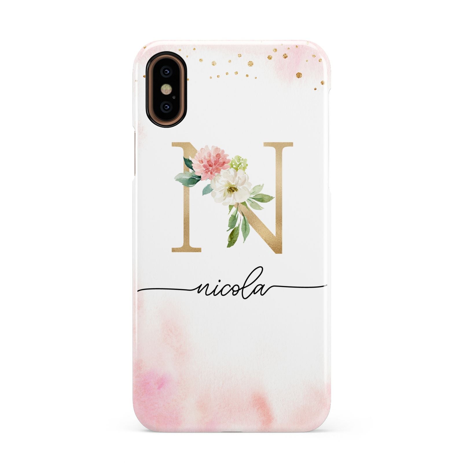 Pink Watercolour Monogram Apple iPhone XS 3D Snap Case