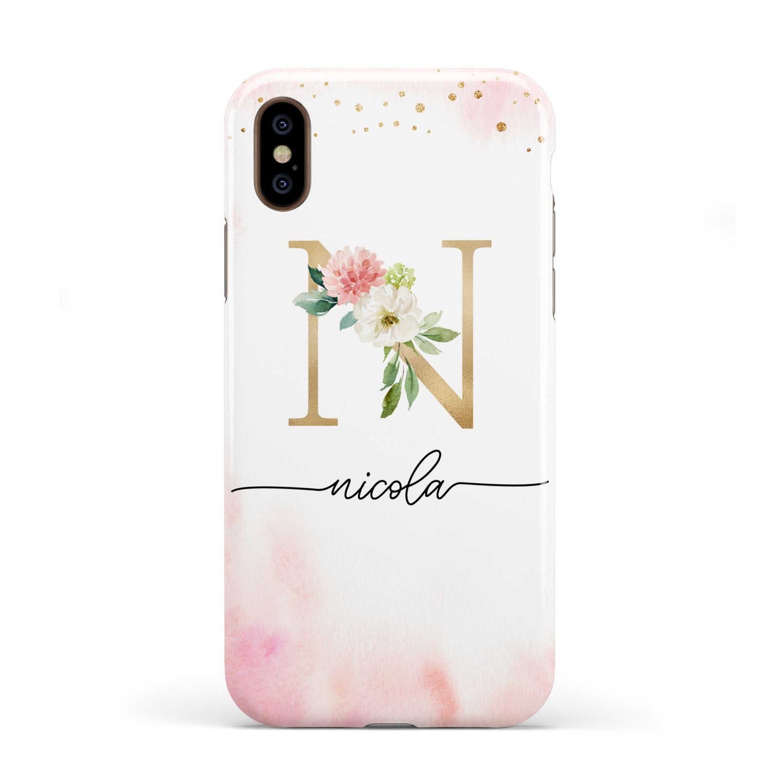 Pink Watercolour Monogram Apple iPhone XS 3D Tough