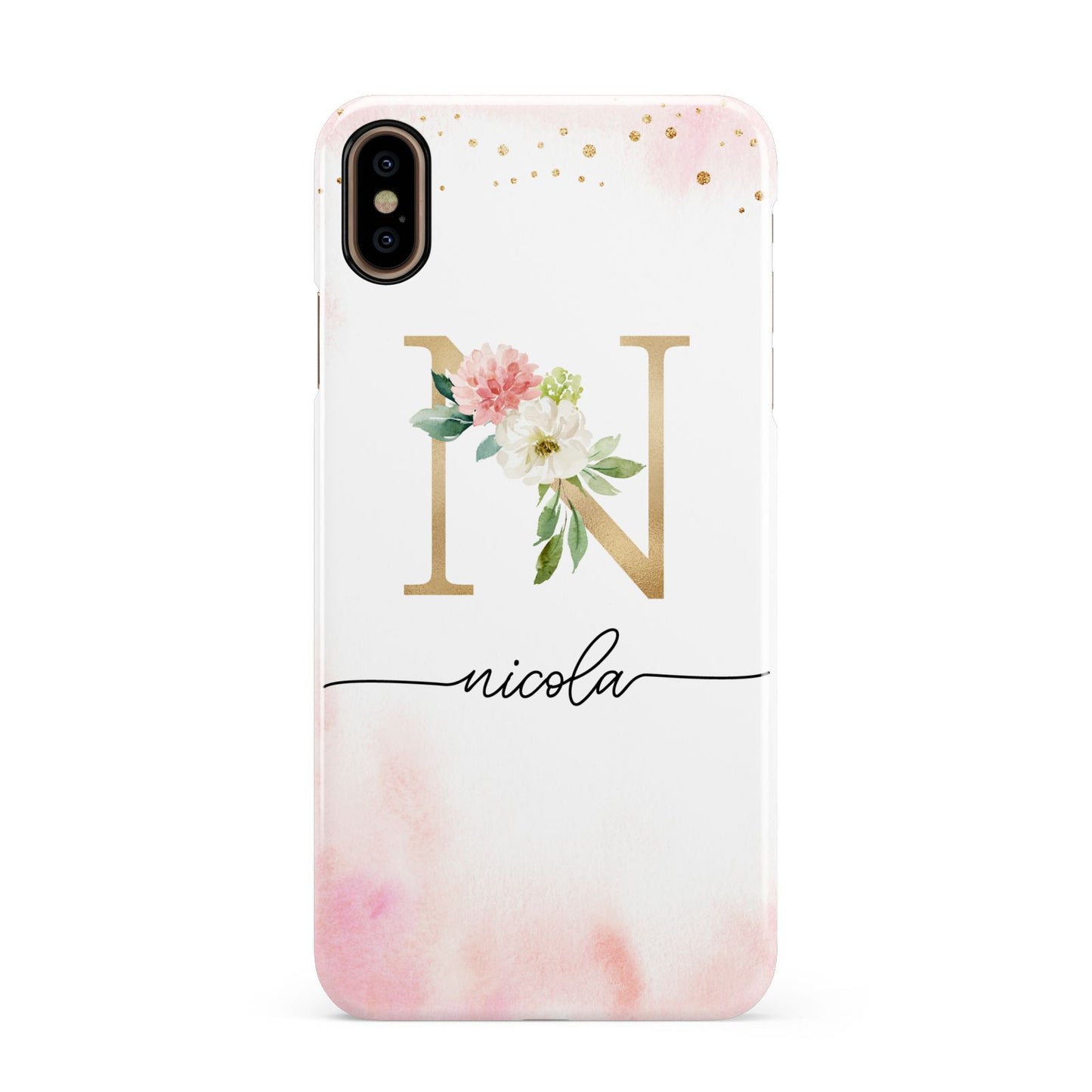 Pink Watercolour Monogram Apple iPhone Xs Max 3D Snap Case