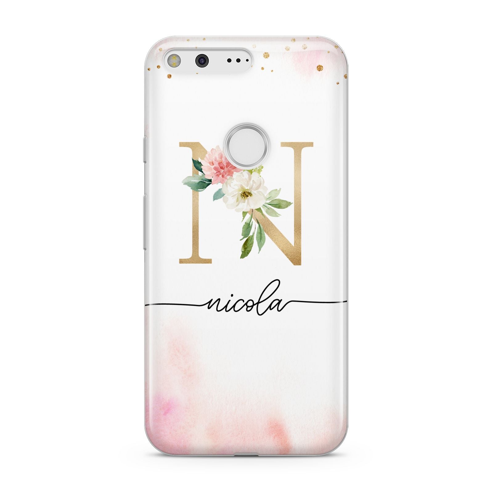 Pink Watercolour Monogram Google Pixel Case